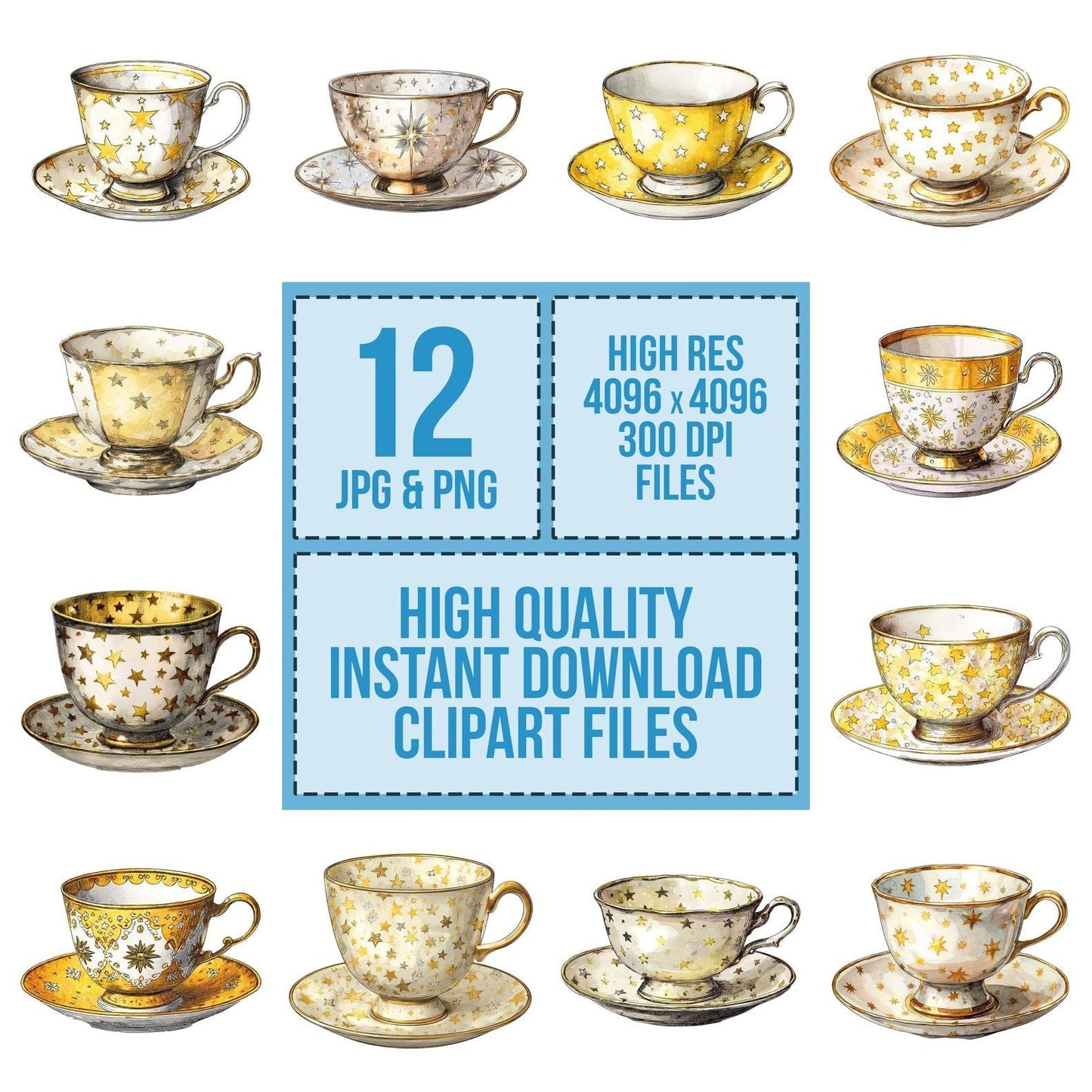 Vintage Teacup Star Clipart Set (DDD006927)