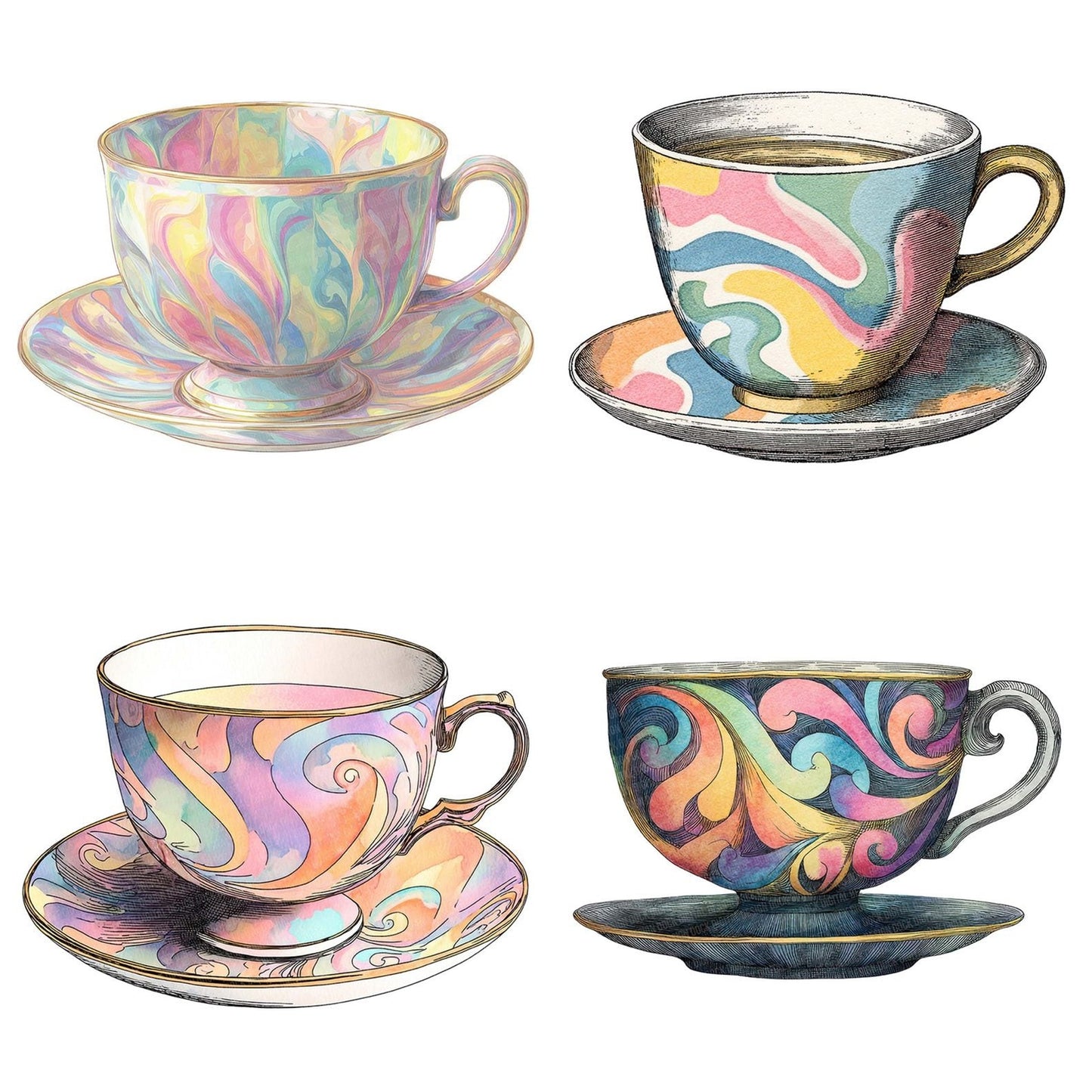 Vintage Teacup Swirl Clipart Set (DDD006928)