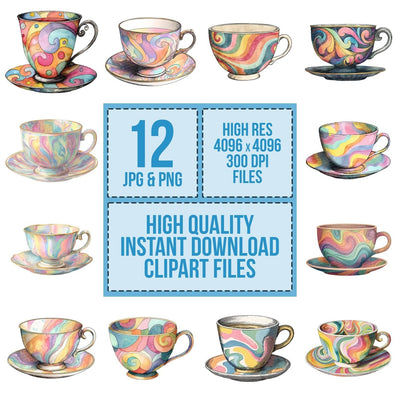 Vintage Teacup Swirl Clipart Set (DDD006928)