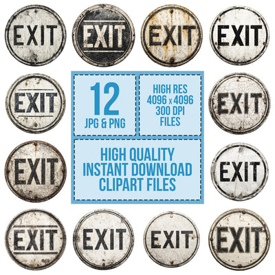 Vintage USA Round Exit Sign clipart set cover showing the designs and file details
