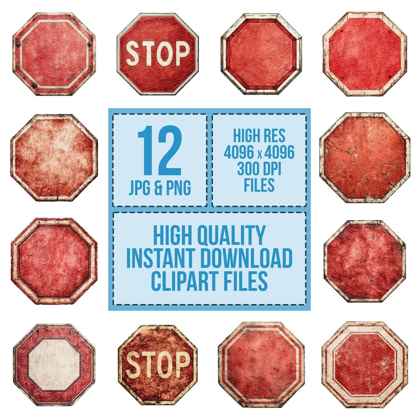 Vintage USA Stop Sign Clipart Set (DDD006938)
