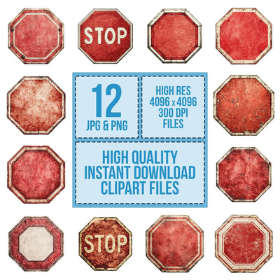 Vintage USA Stop Sign clipart set cover showing the designs and file details