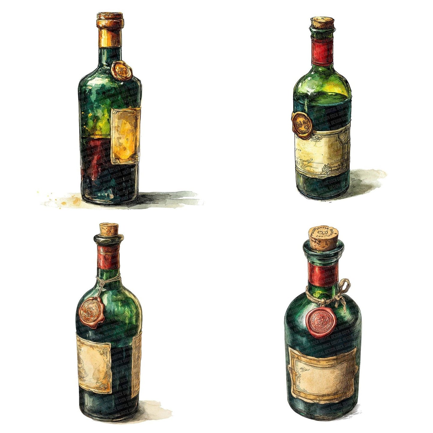 Vintage Wax Seal Bottle Clipart Set (DDD006944)