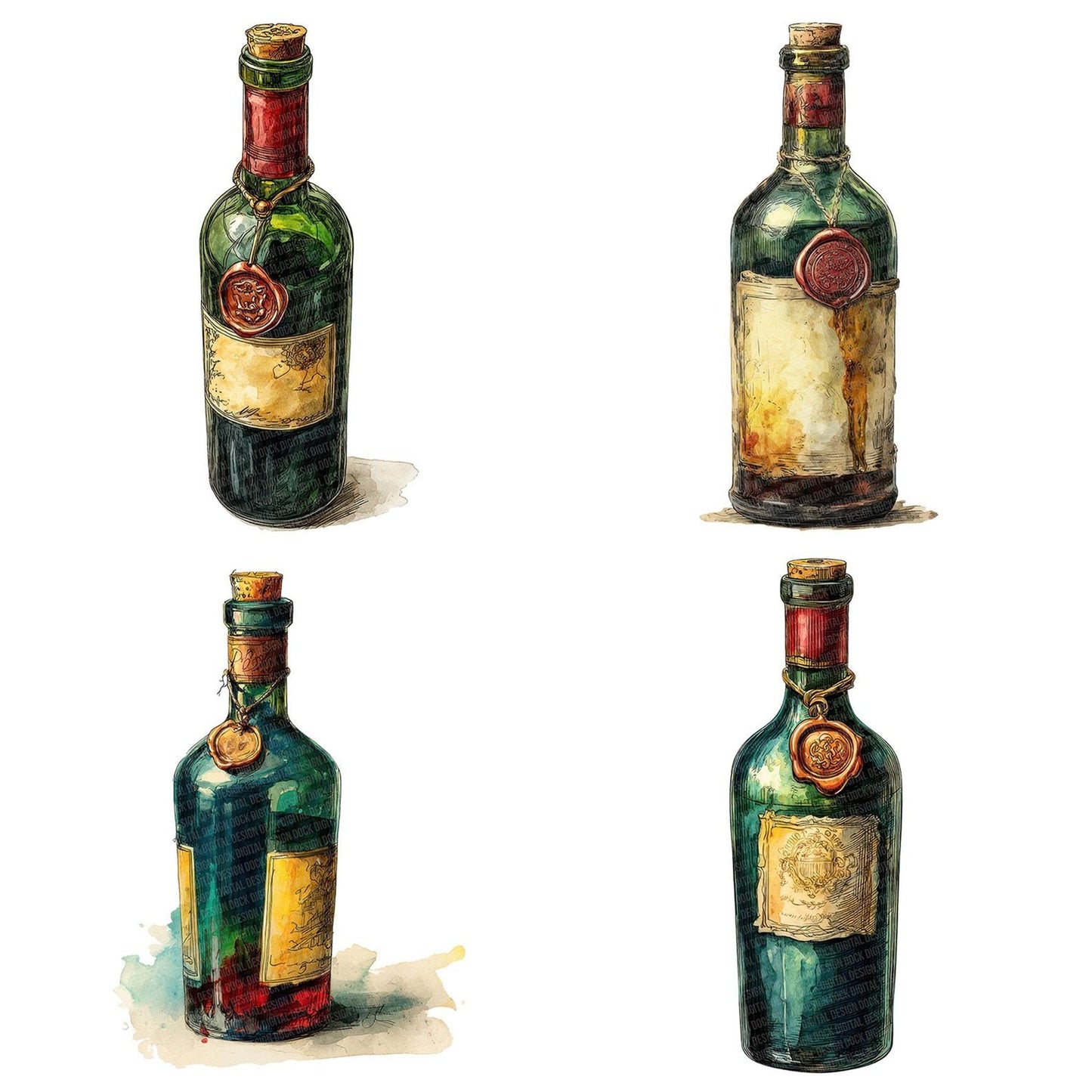 Vintage Wax Seal Bottle Clipart Set (DDD006944)
