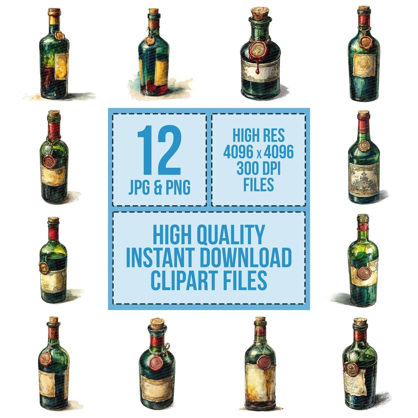 Vintage Wax Seal Bottle Clipart Set (DDD006944)