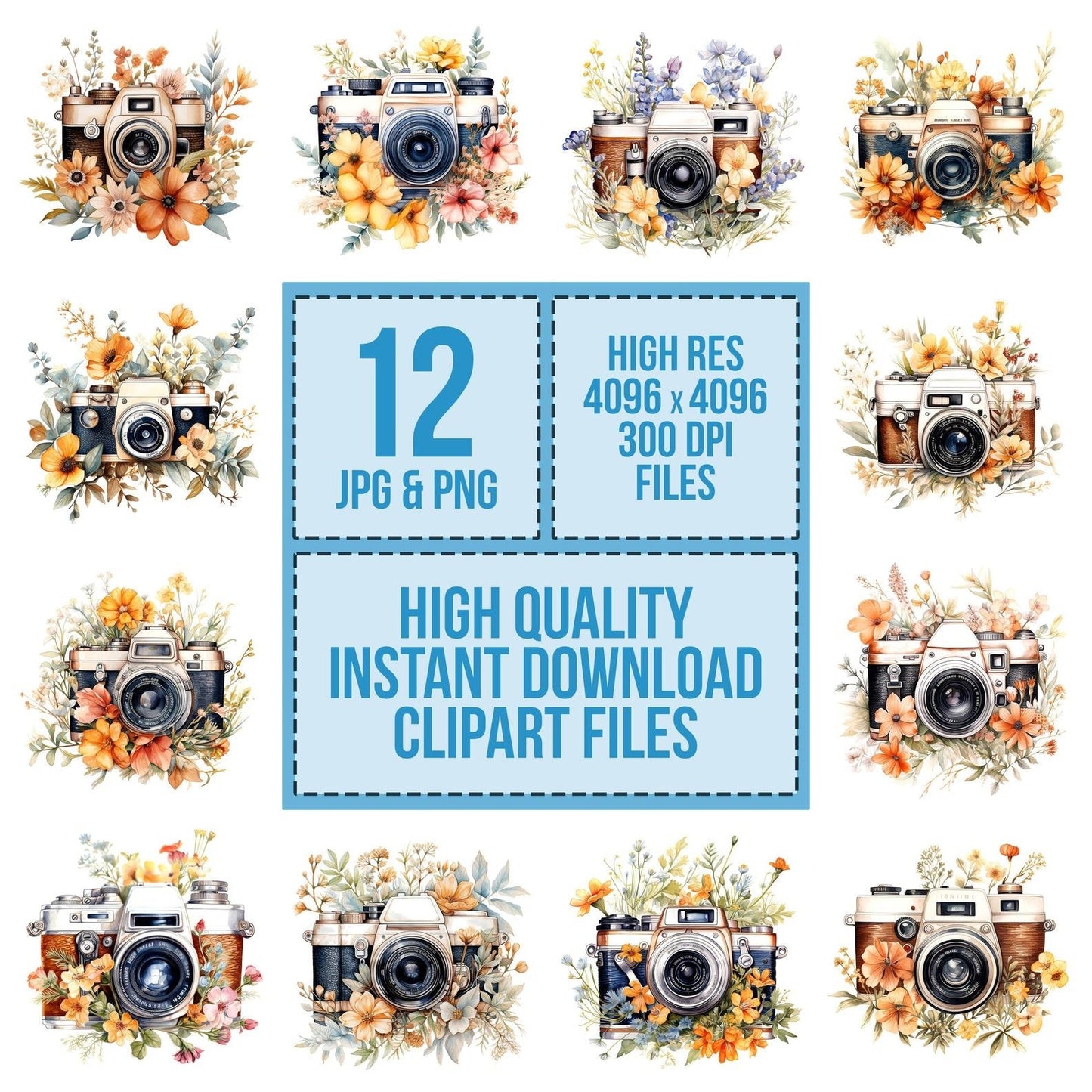 Vintage Wildflower Camera Clipart Set (DDD006945)