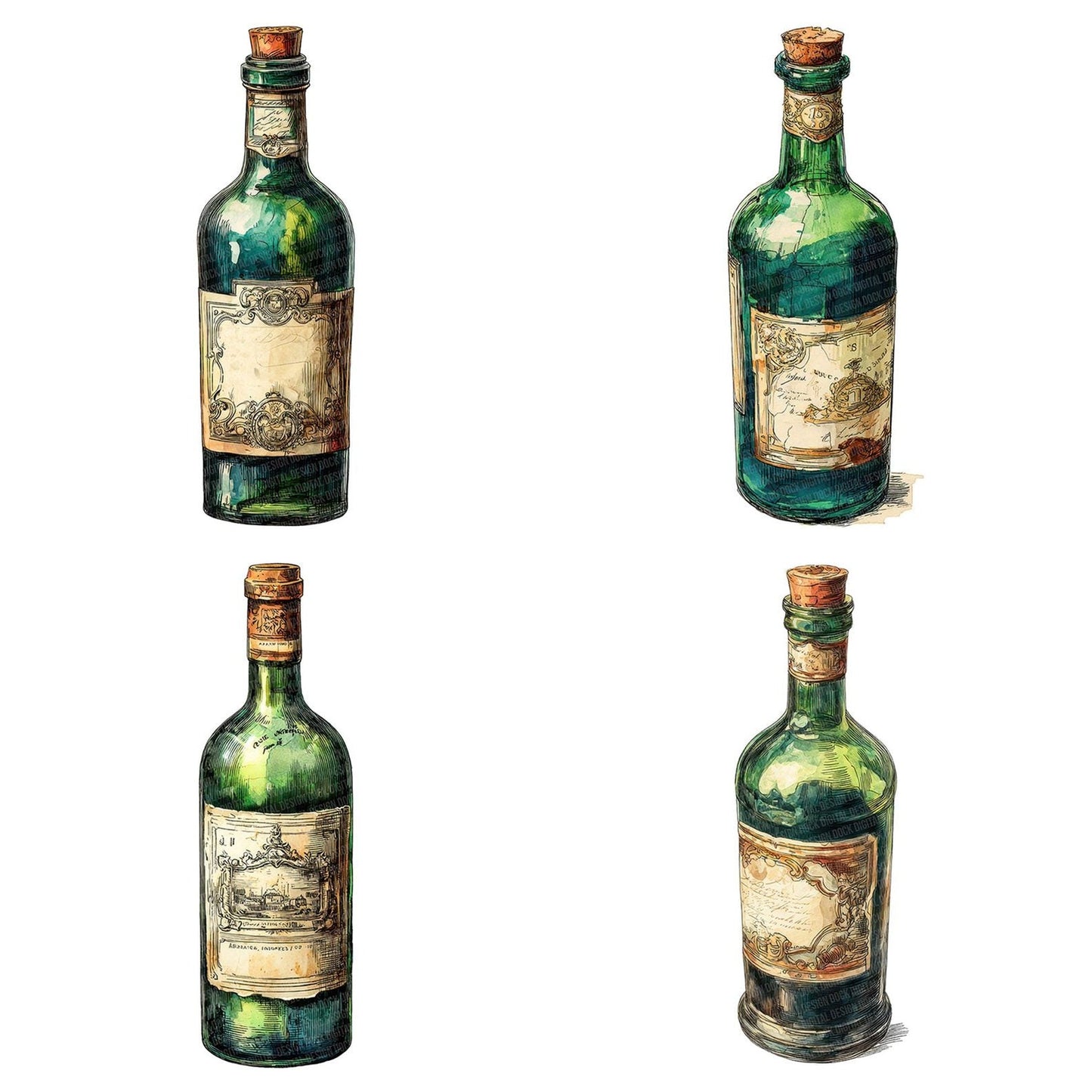 Vintage Wine Bottle Clipart Set (DDD006947)