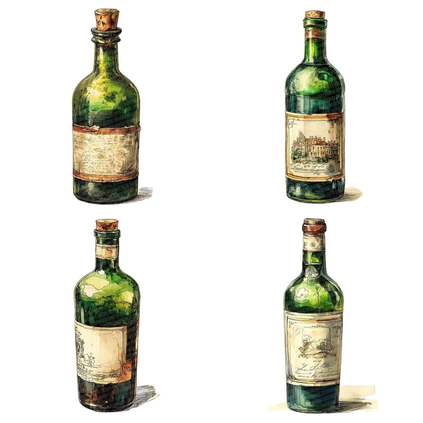 Vintage Wine Bottle Clipart Set (DDD006947)