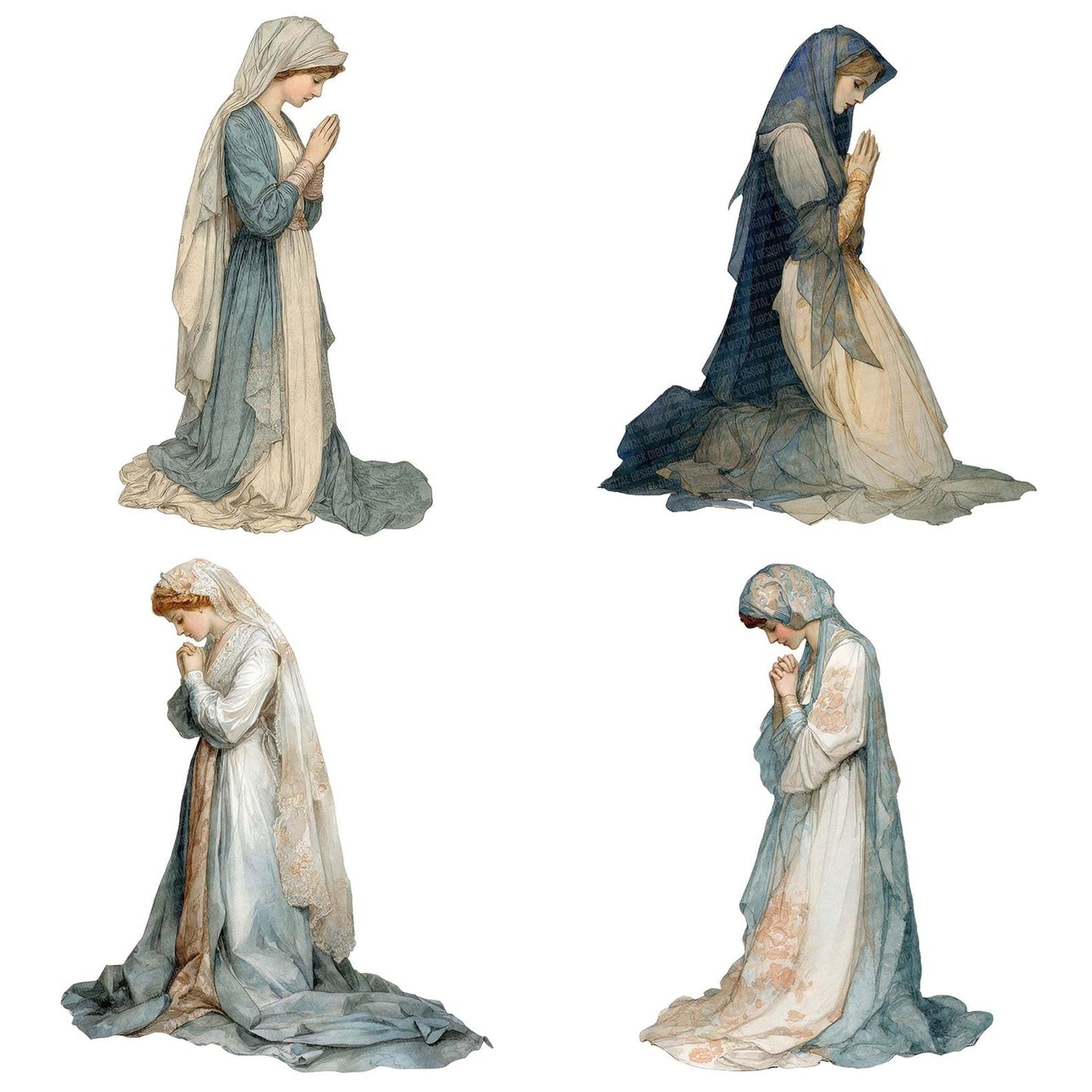 Vintage Woman Praying Clipart Set (DDD006949)