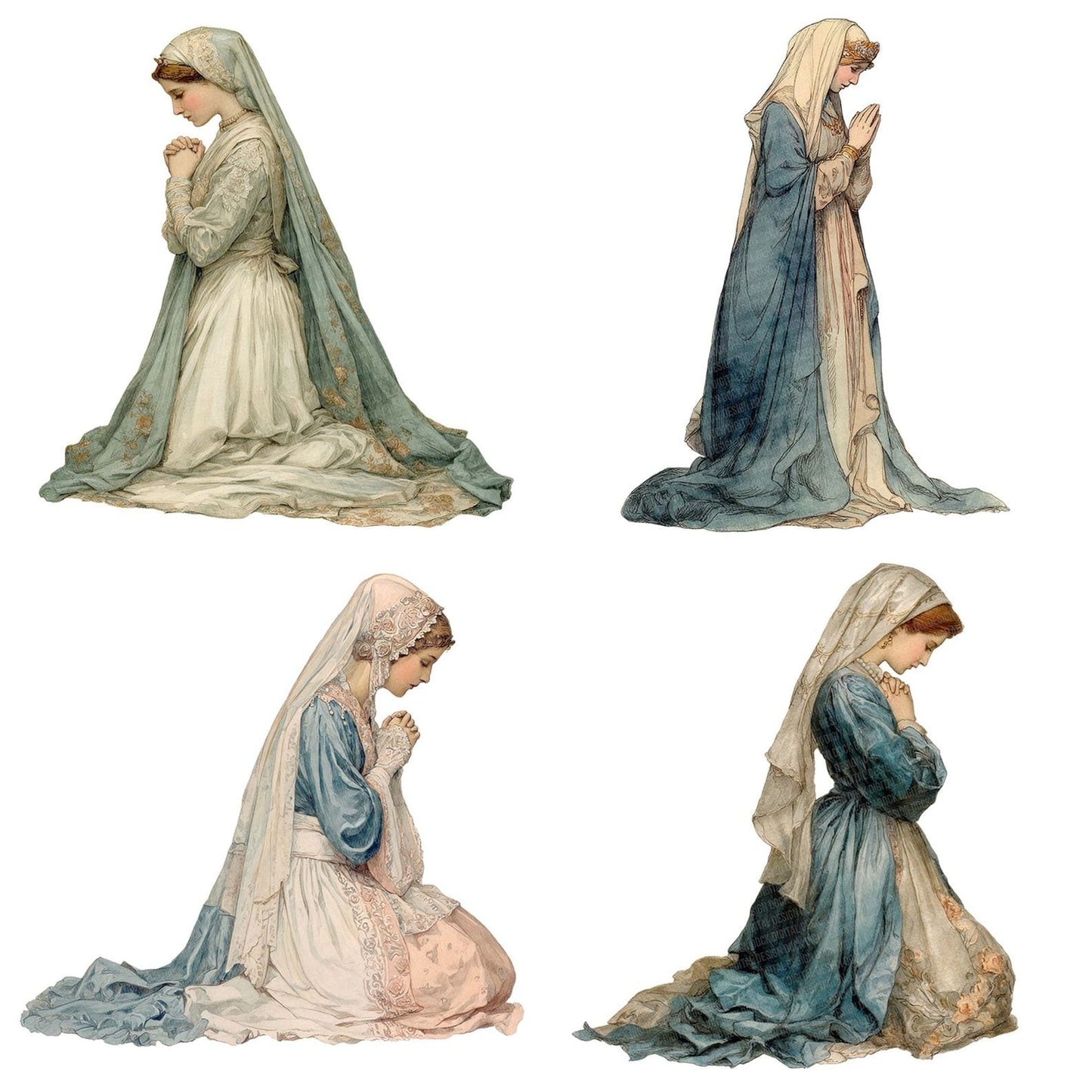 Vintage Woman Praying Clipart Set (DDD006949)