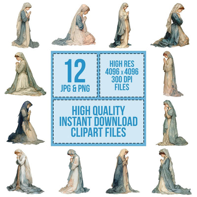 Vintage Woman Praying Clipart Set (DDD006949)