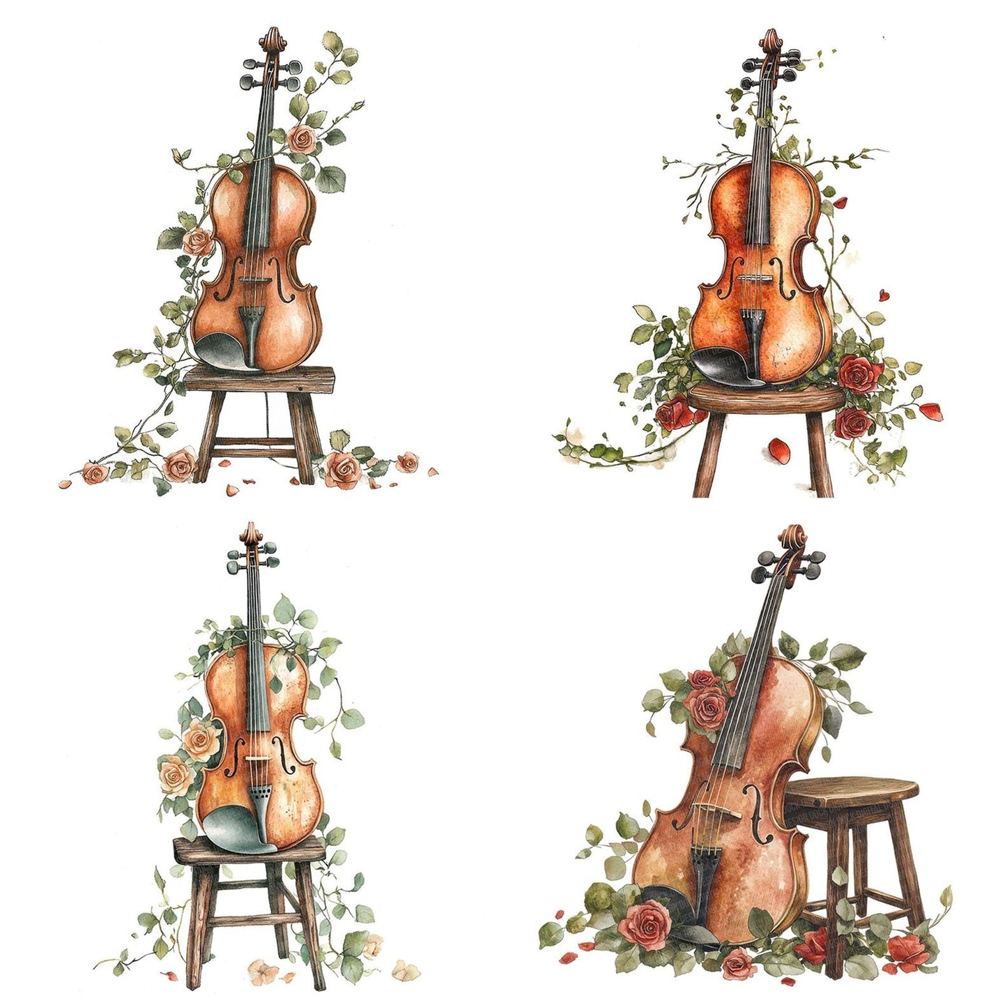 Violin with Wrapped Florals Clipart Set (DDD006954)