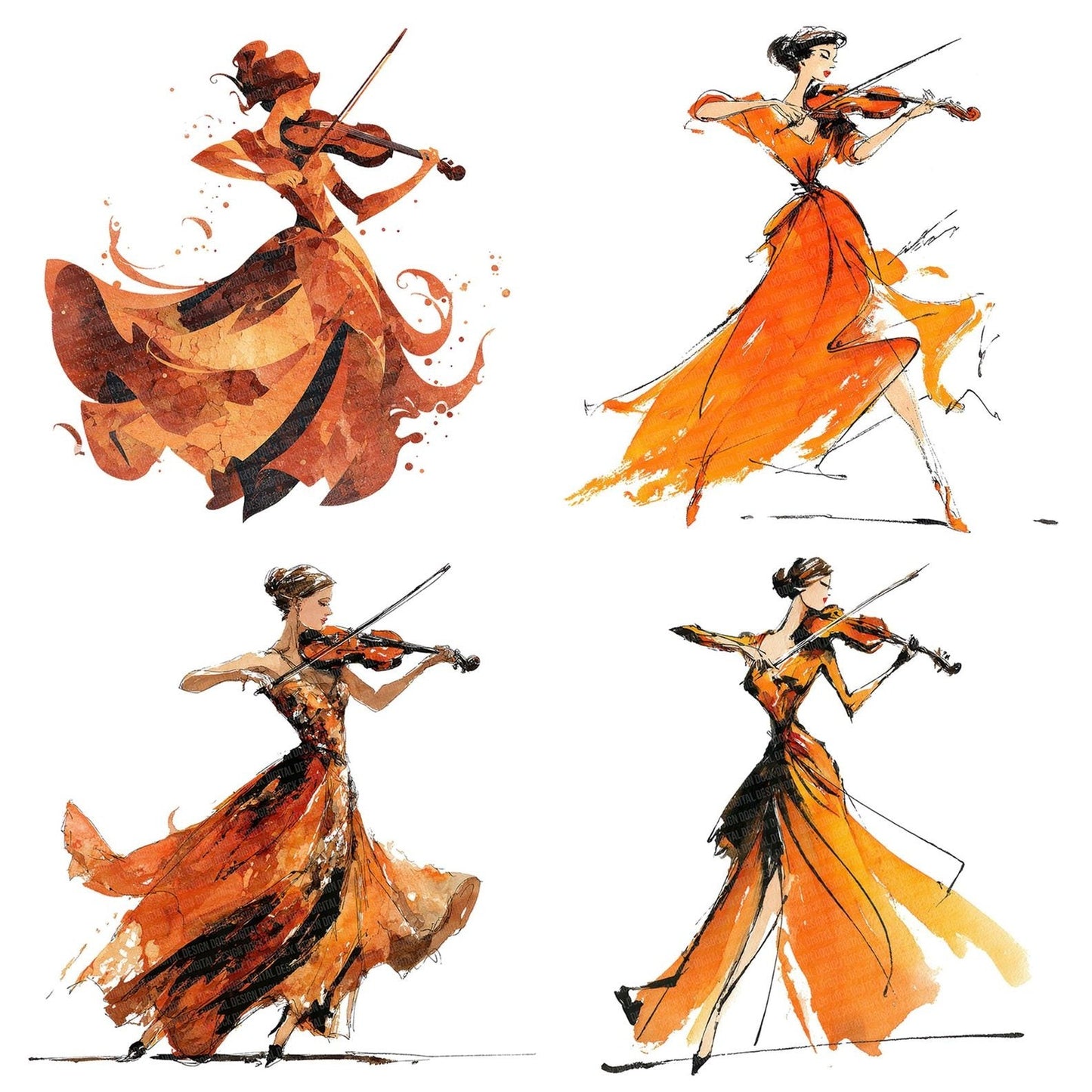 Violinist Performance Woman Clipart Set (DDD006955)