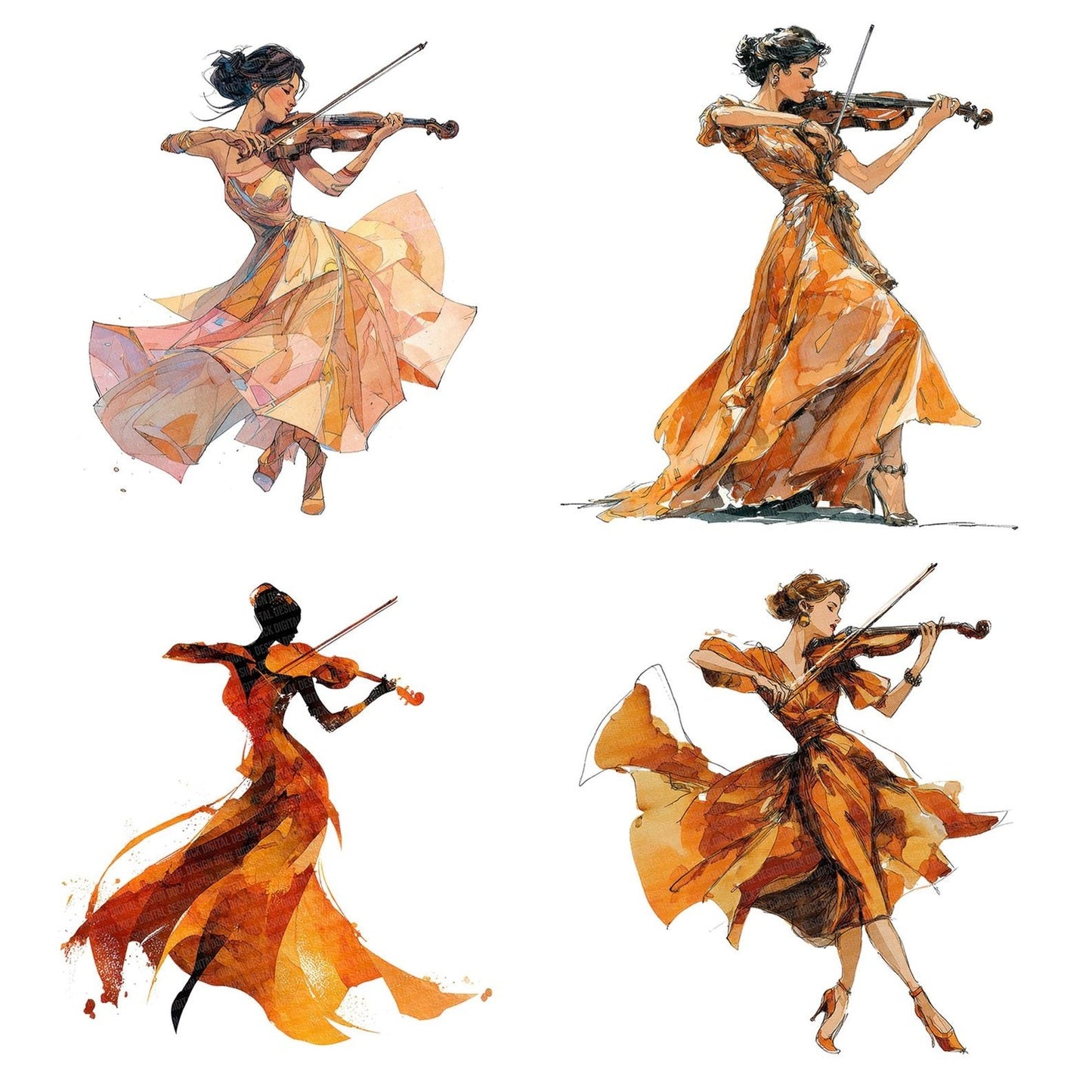 Violinist Performance Woman Clipart Set (DDD006955)