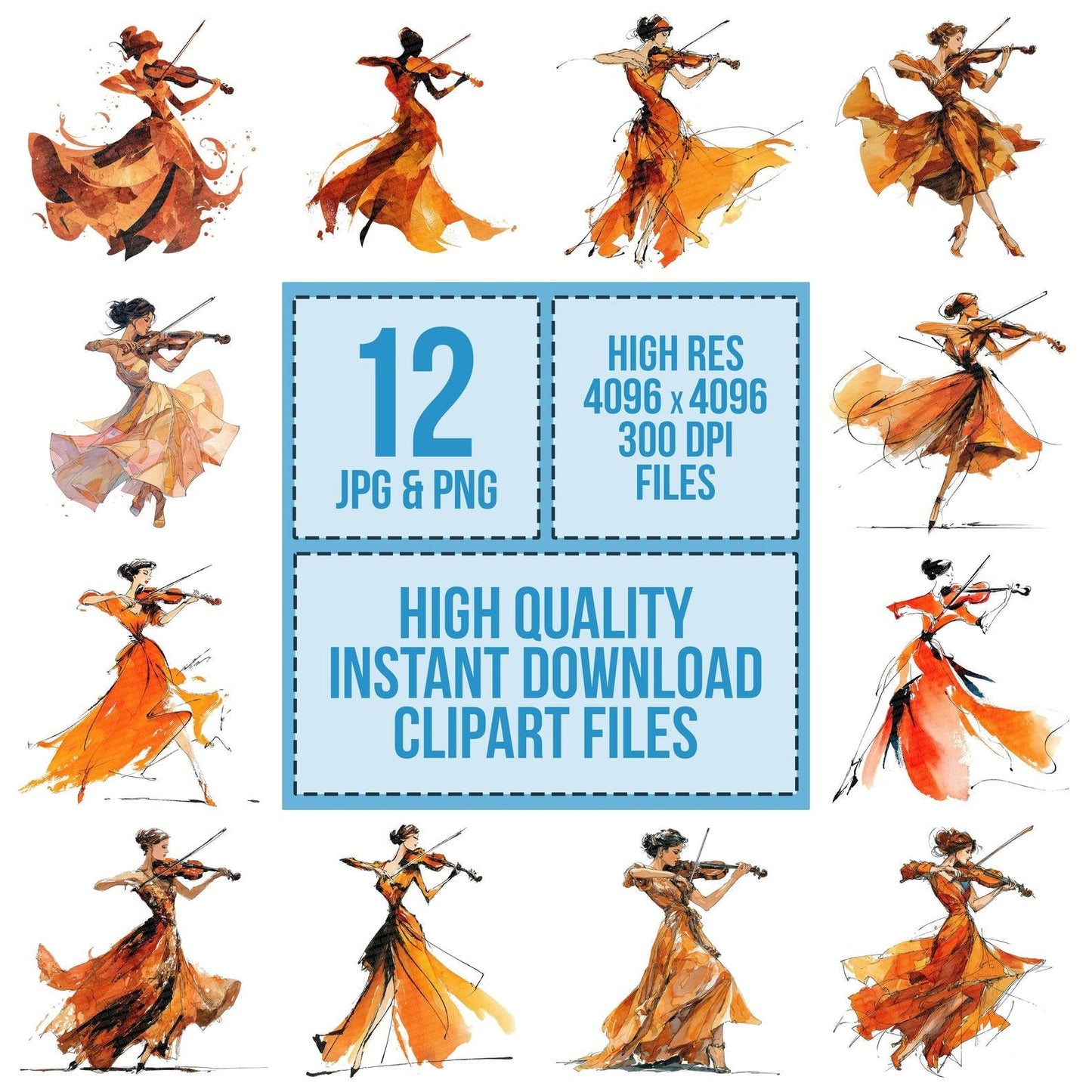 Violinist Performance Woman Clipart Set (DDD006955)