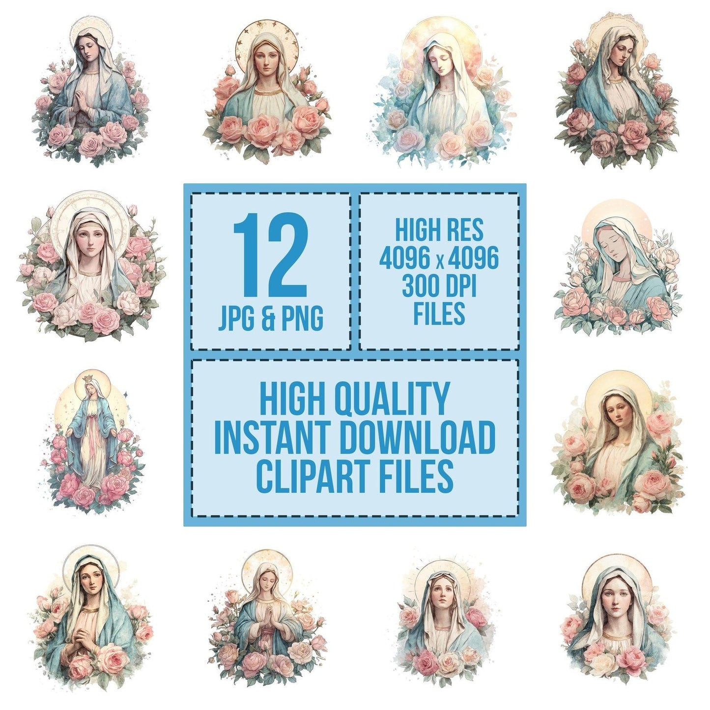 Virgin Mary with Roses Clipart Set (DDD006956)