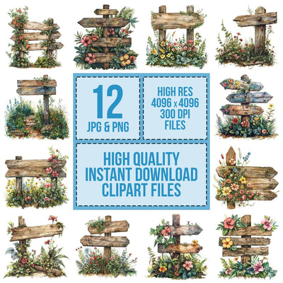 Walking Path Sign clipart set cover showing the designs and file details