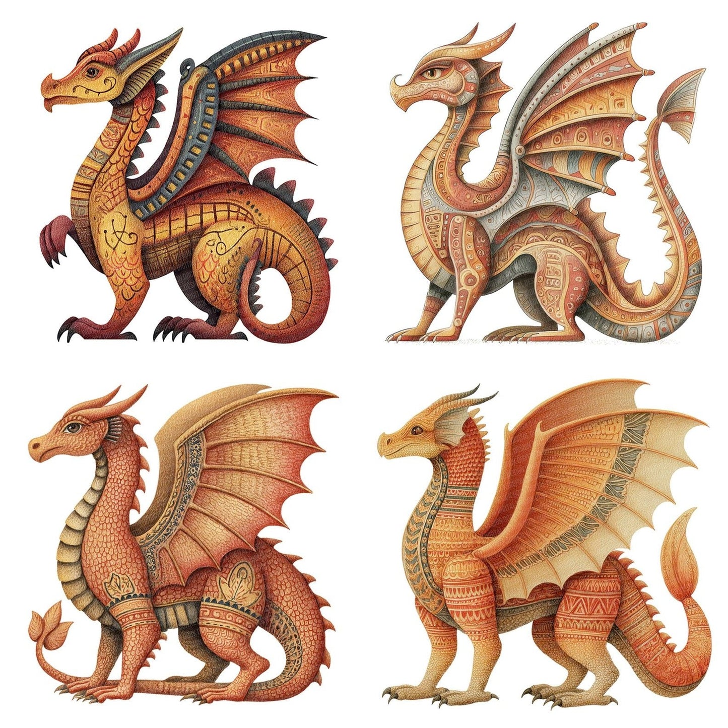 Watercoloour Dragon Perched Clipart Set (DDD006962)