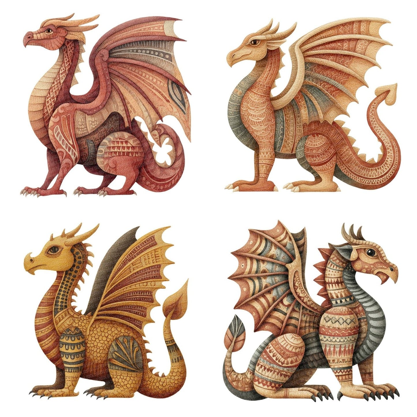 Watercoloour Dragon Perched Clipart Set (DDD006962)