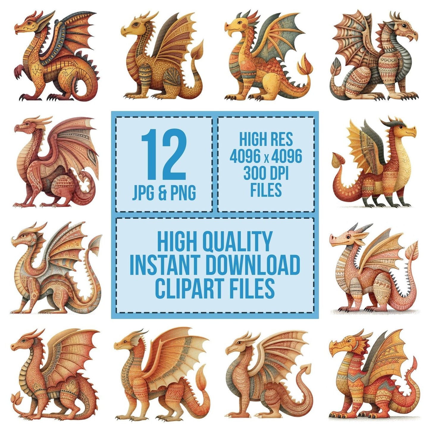 Watercoloour Dragon Perched Clipart Set (DDD006962)