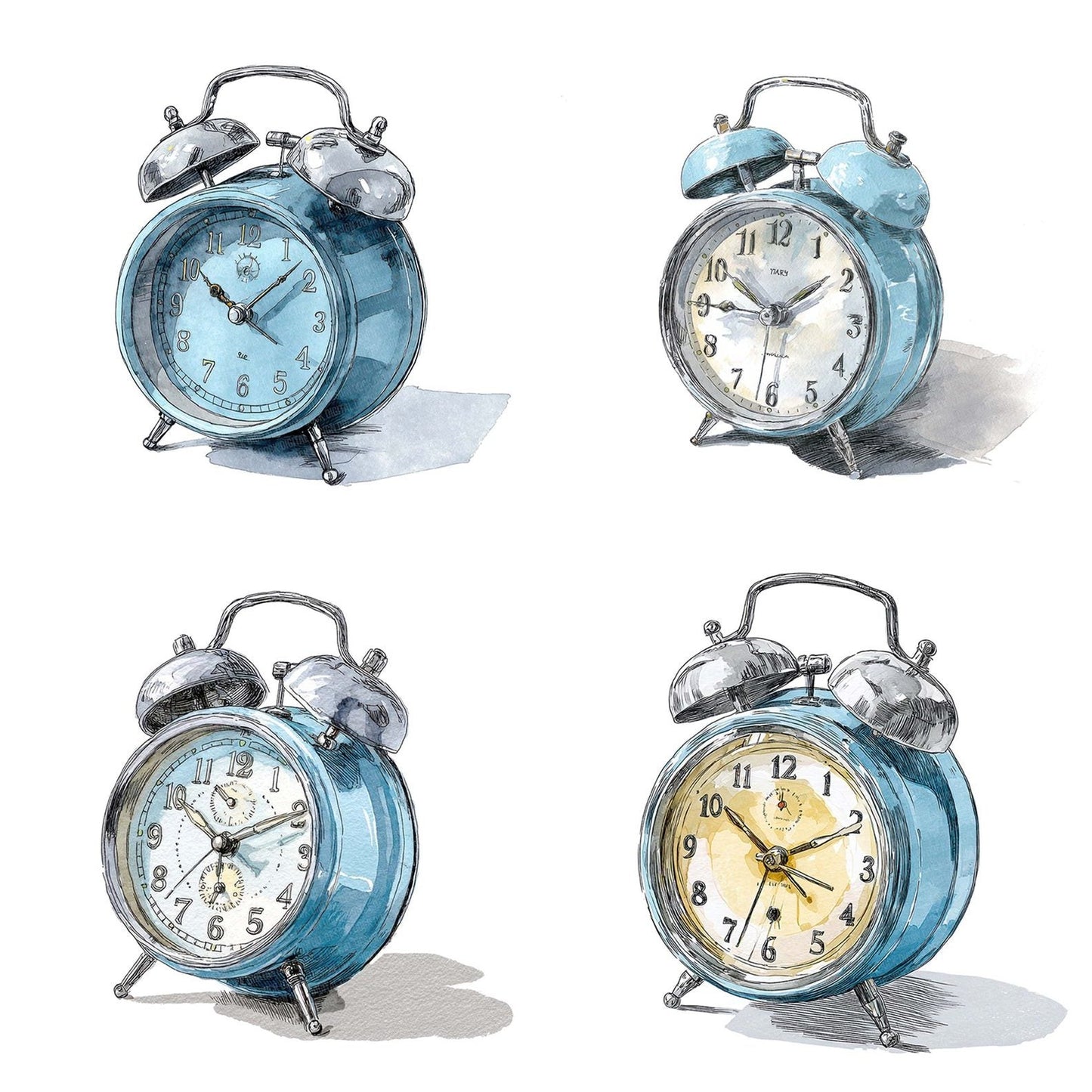 Watercolour Alarm Clock Clipart Set (DDD006964)