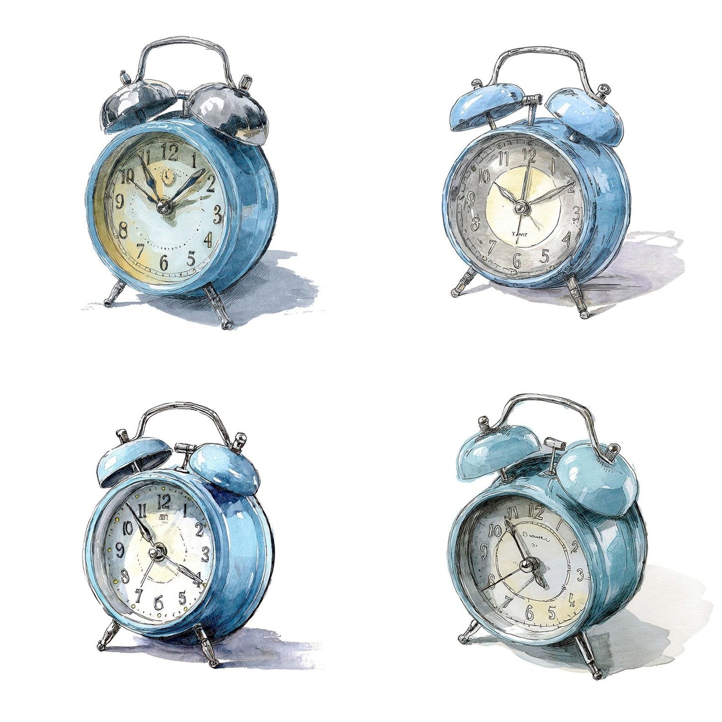 Watercolour Alarm Clock Clipart Set (DDD006964)