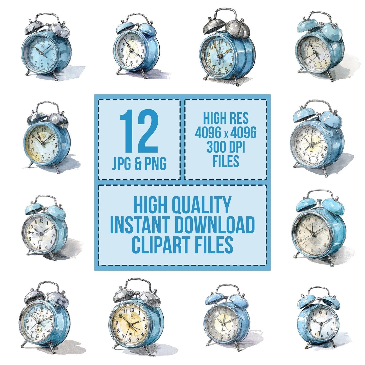 Watercolour Alarm Clock Clipart Set (DDD006964)