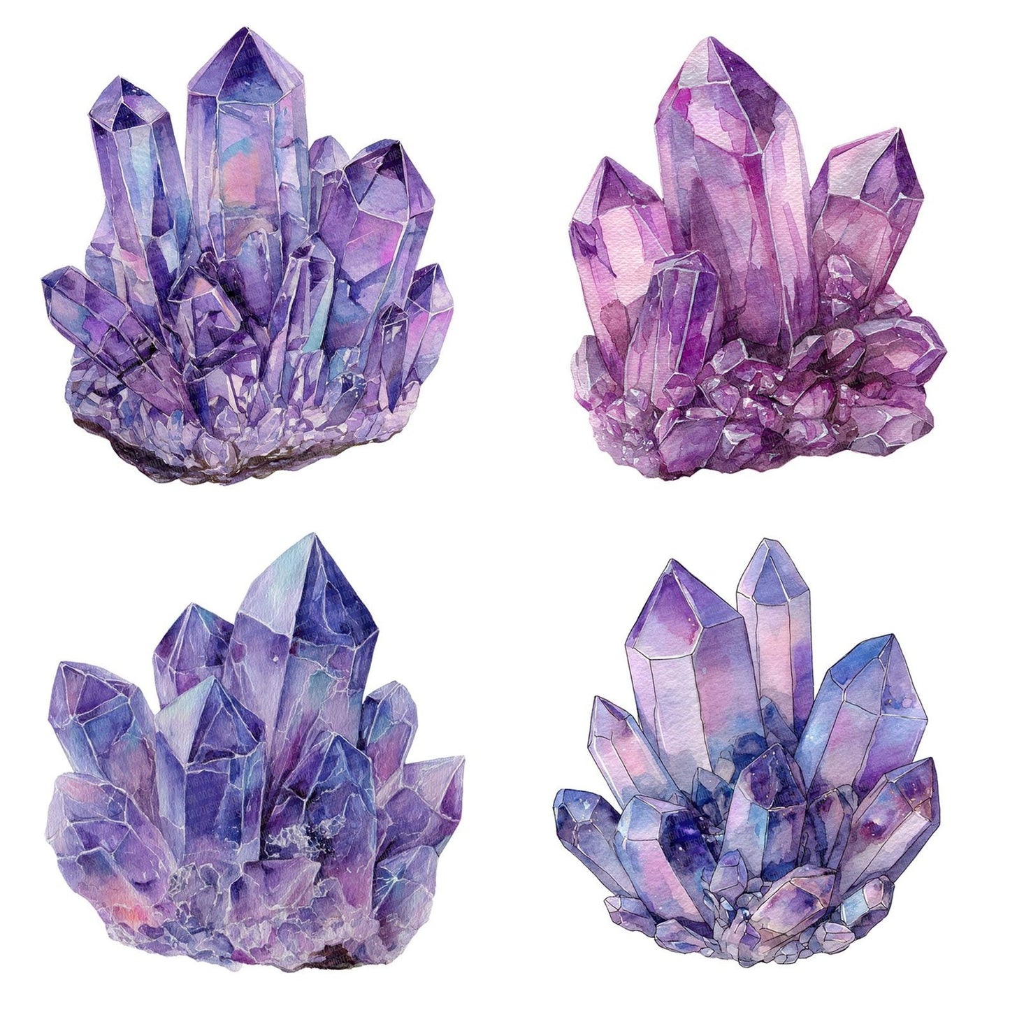 Watercolour Amethyst Crystals Clipart Set (DDD006966)
