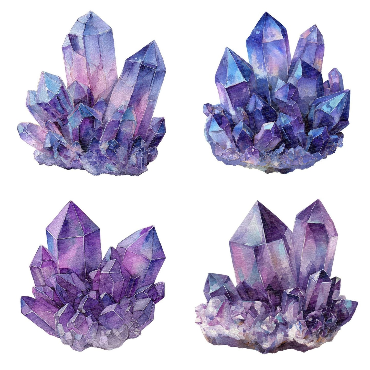 Watercolour Amethyst Crystals Clipart Set (DDD006966)