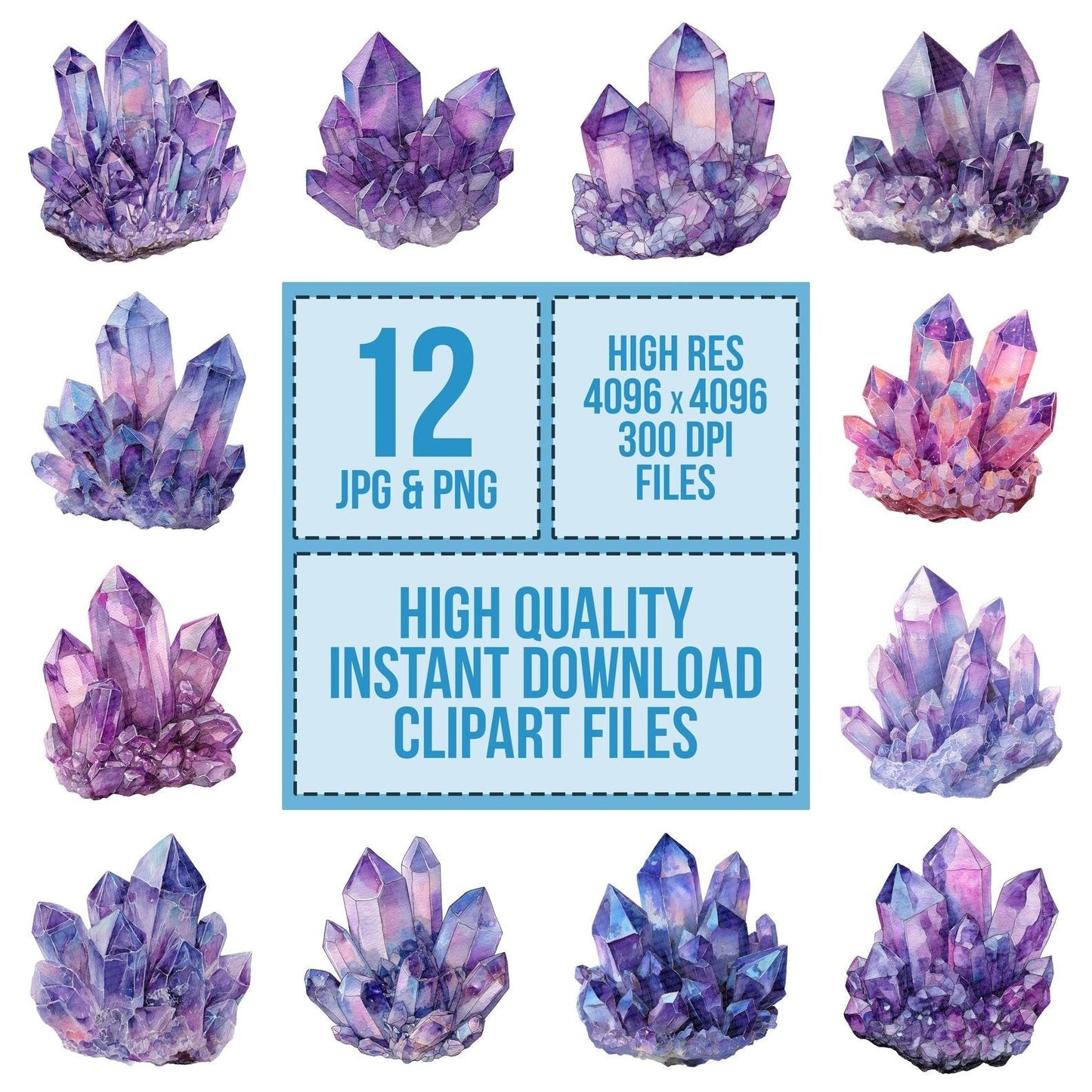 Watercolour Amethyst Crystals Clipart Set (DDD006966)