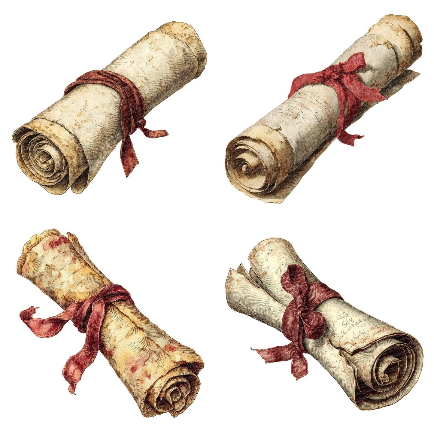 Watercolour Ancient Scroll Clipart Set (DDD006967)