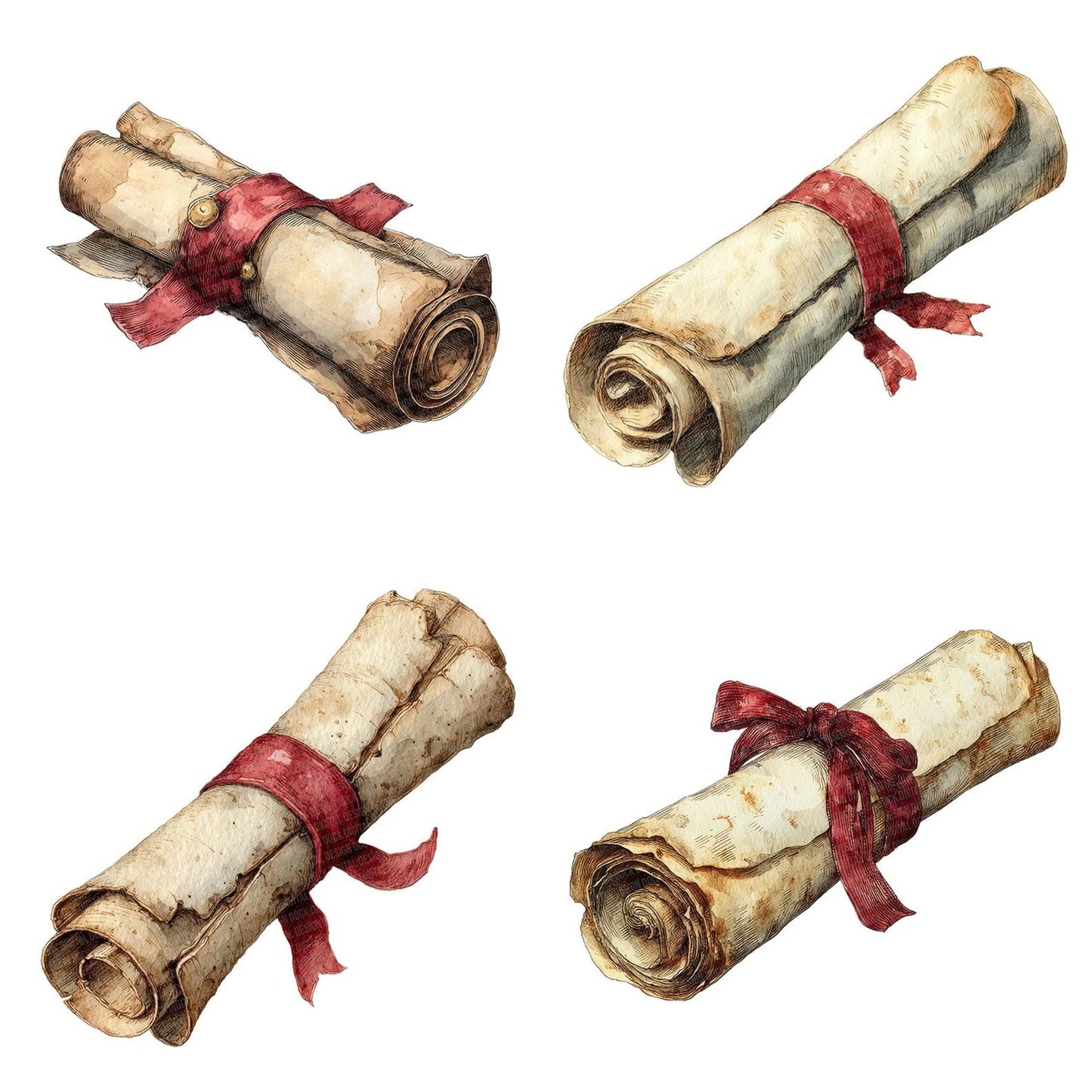 Watercolour Ancient Scroll Clipart Set (DDD006967)