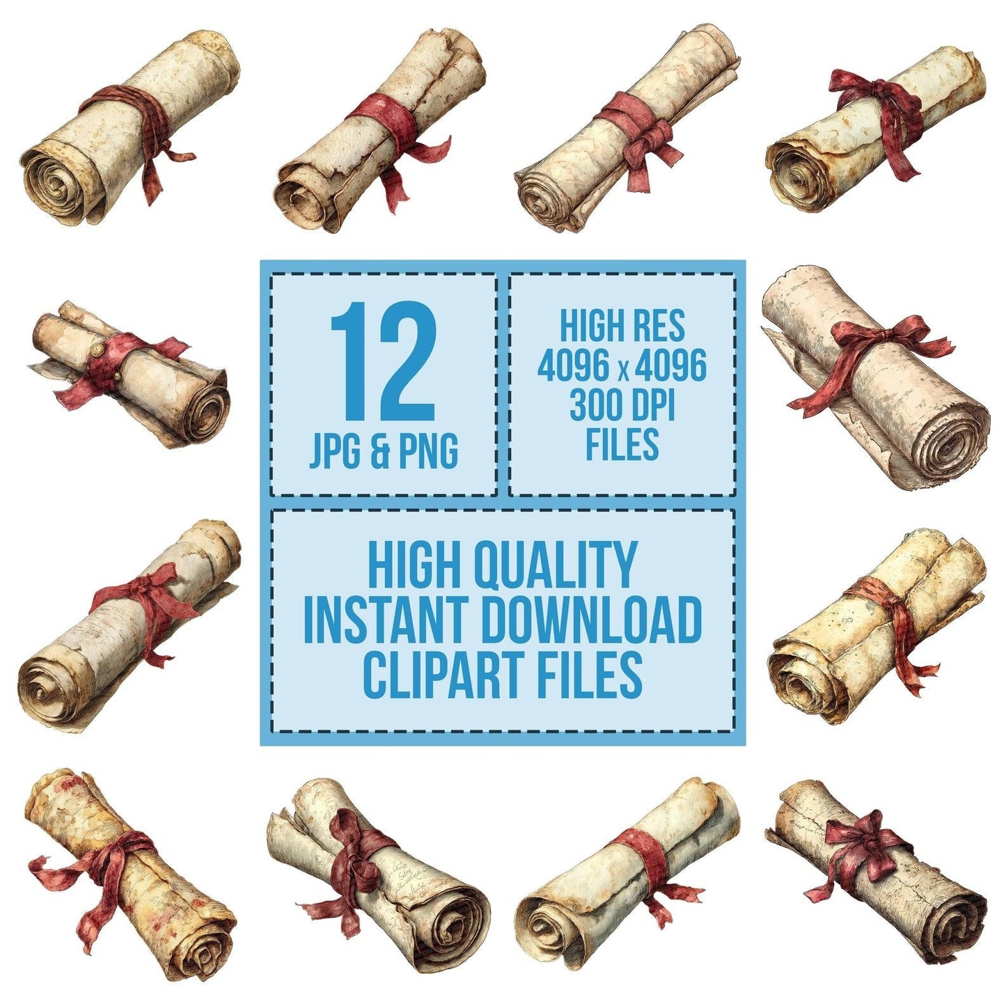 Watercolour Ancient Scroll Clipart Set (DDD006967)
