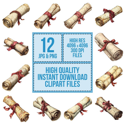 Watercolour Ancient Scroll Clipart Set (DDD006967)