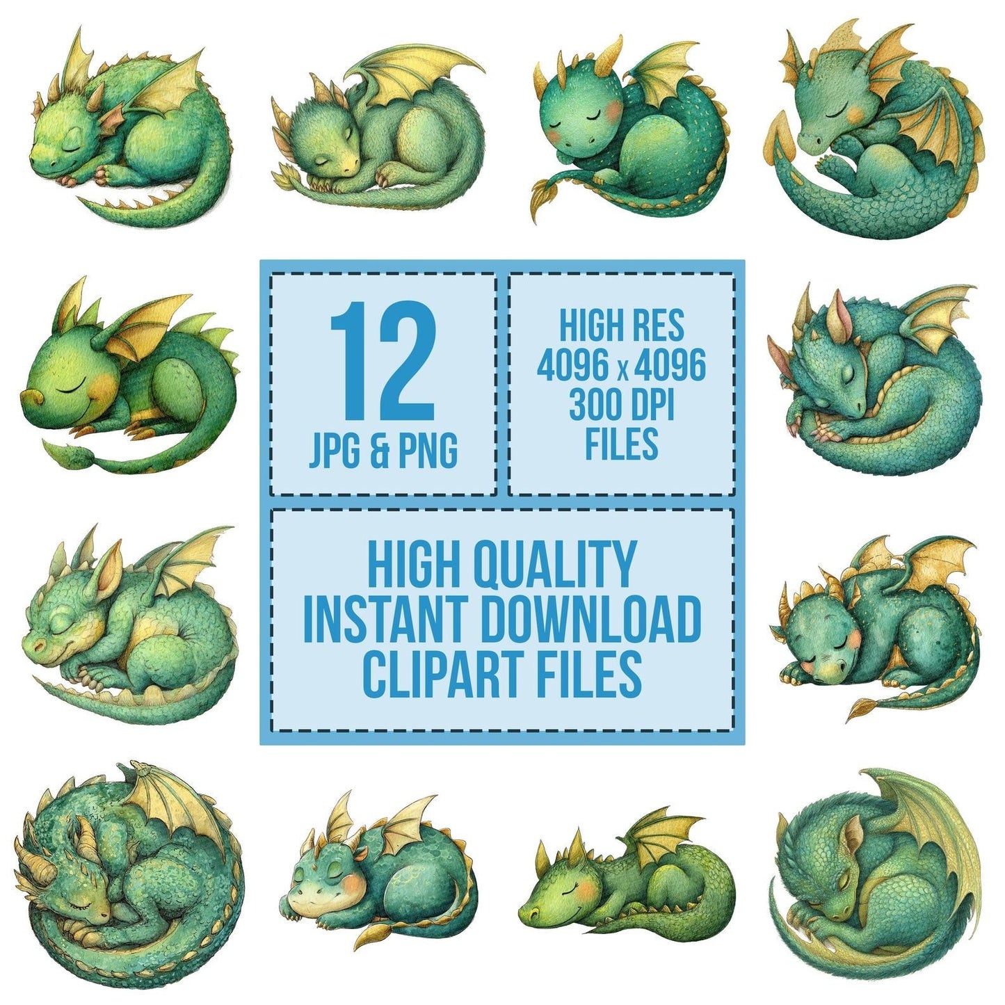 Watercolour Baby Dragon Clipart Set (DDD006970)