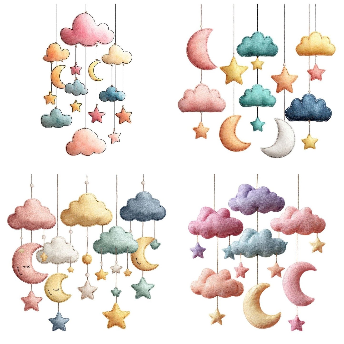 Watercolour Baby Mobile Clipart Set (DDD006972)