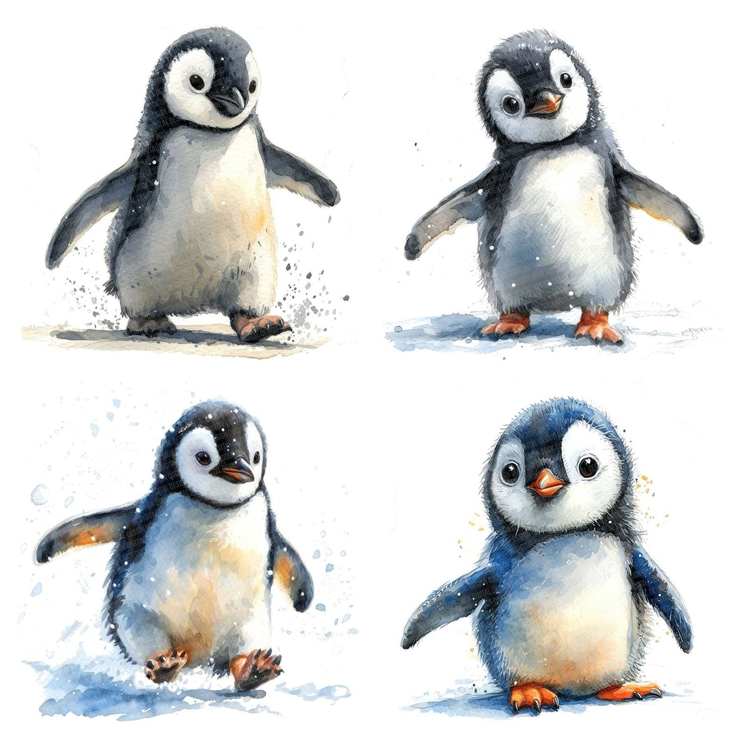 Watercolour Baby Penguin Clipart Set (DDD006973)