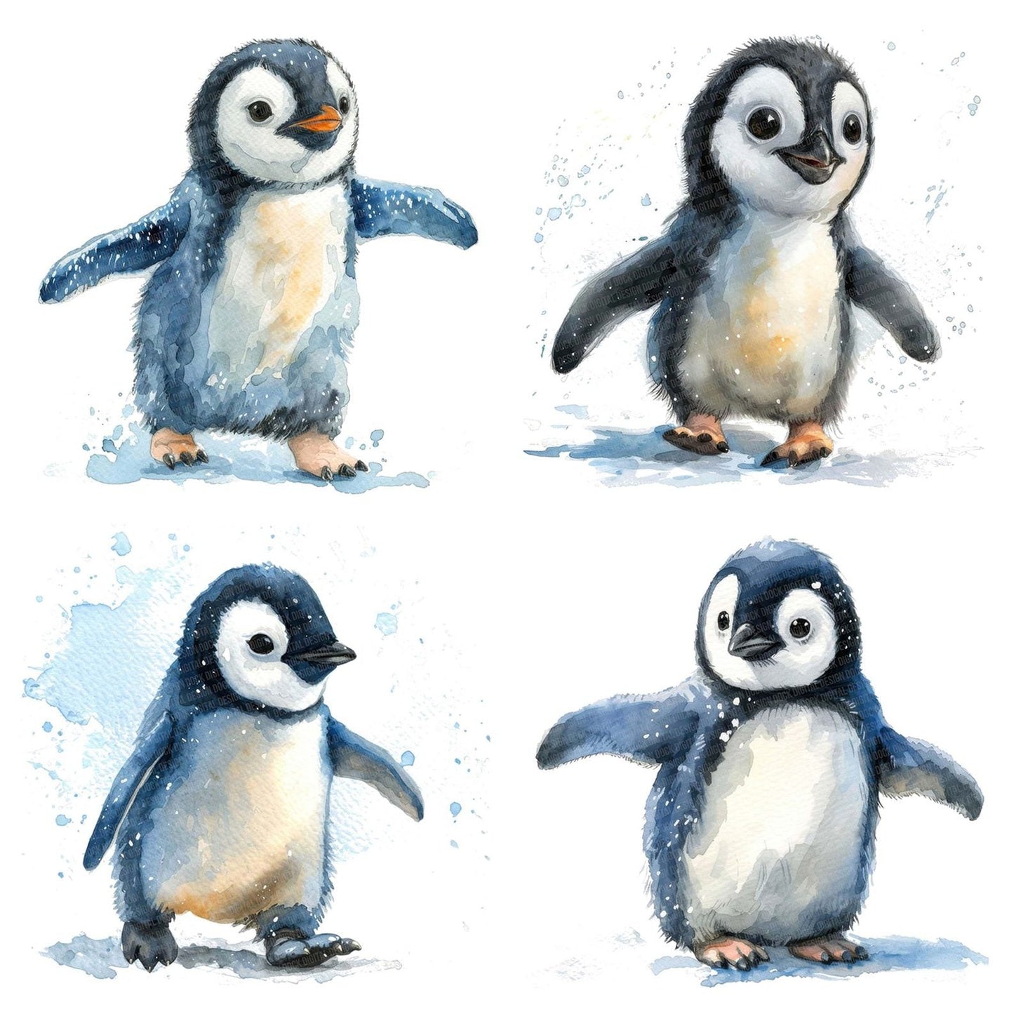 Watercolour Baby Penguin Clipart Set (DDD006973)