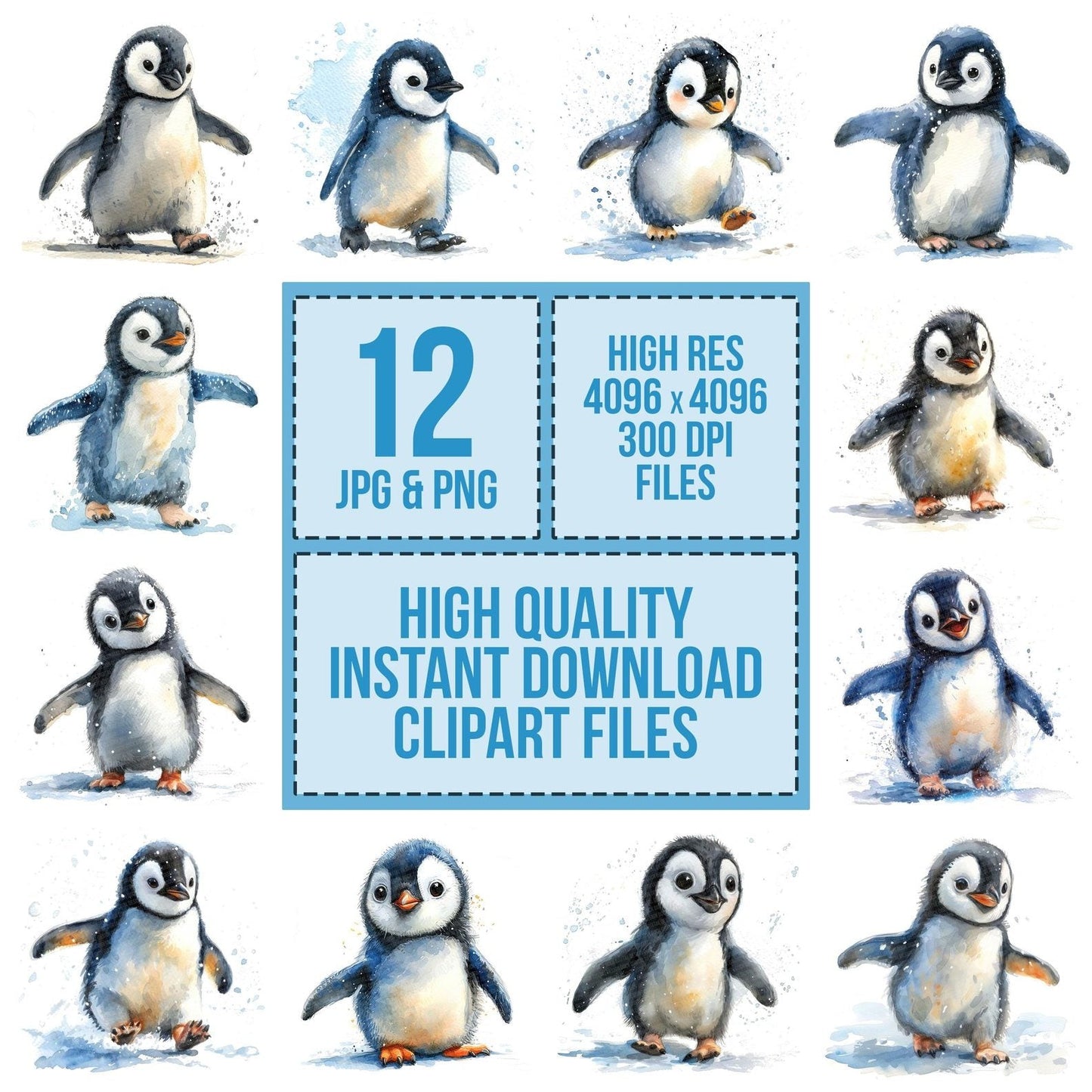 Watercolour Baby Penguin Clipart Set (DDD006973)
