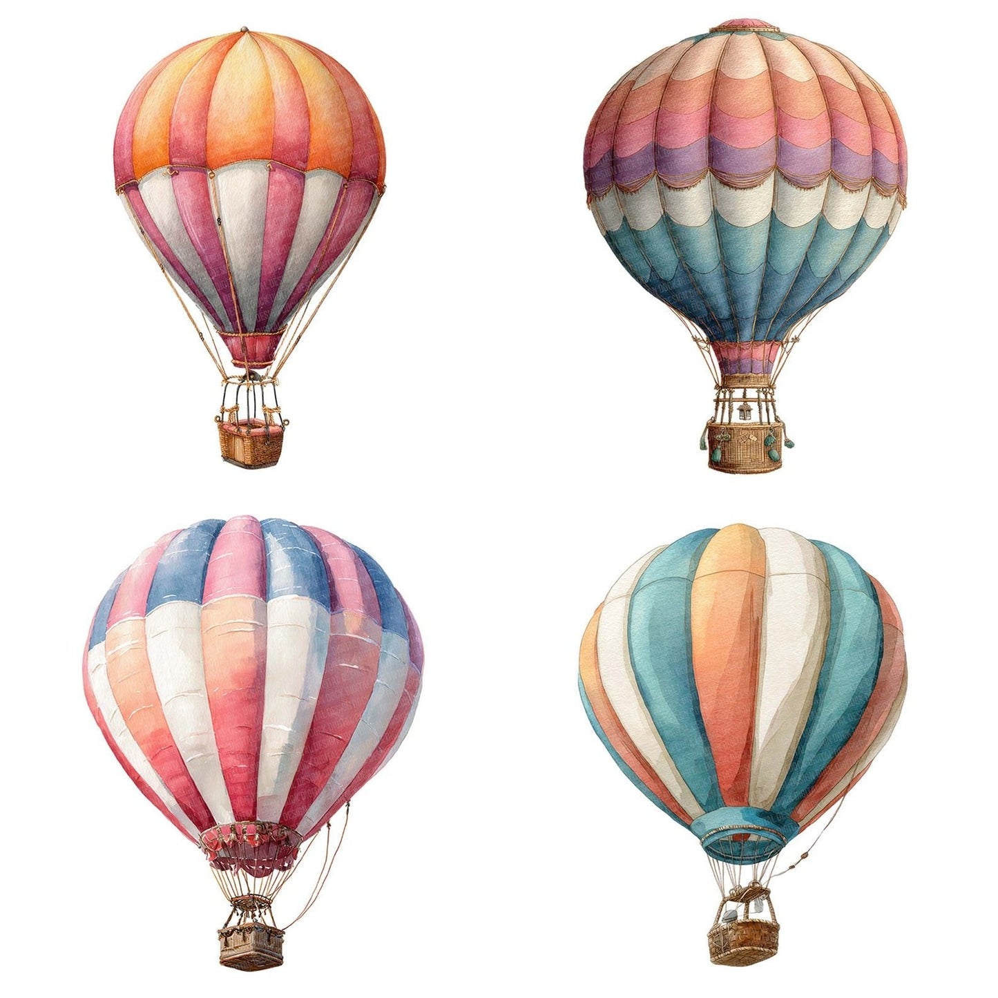 Watercolour Balloon Basket Clipart Set (DDD006974)