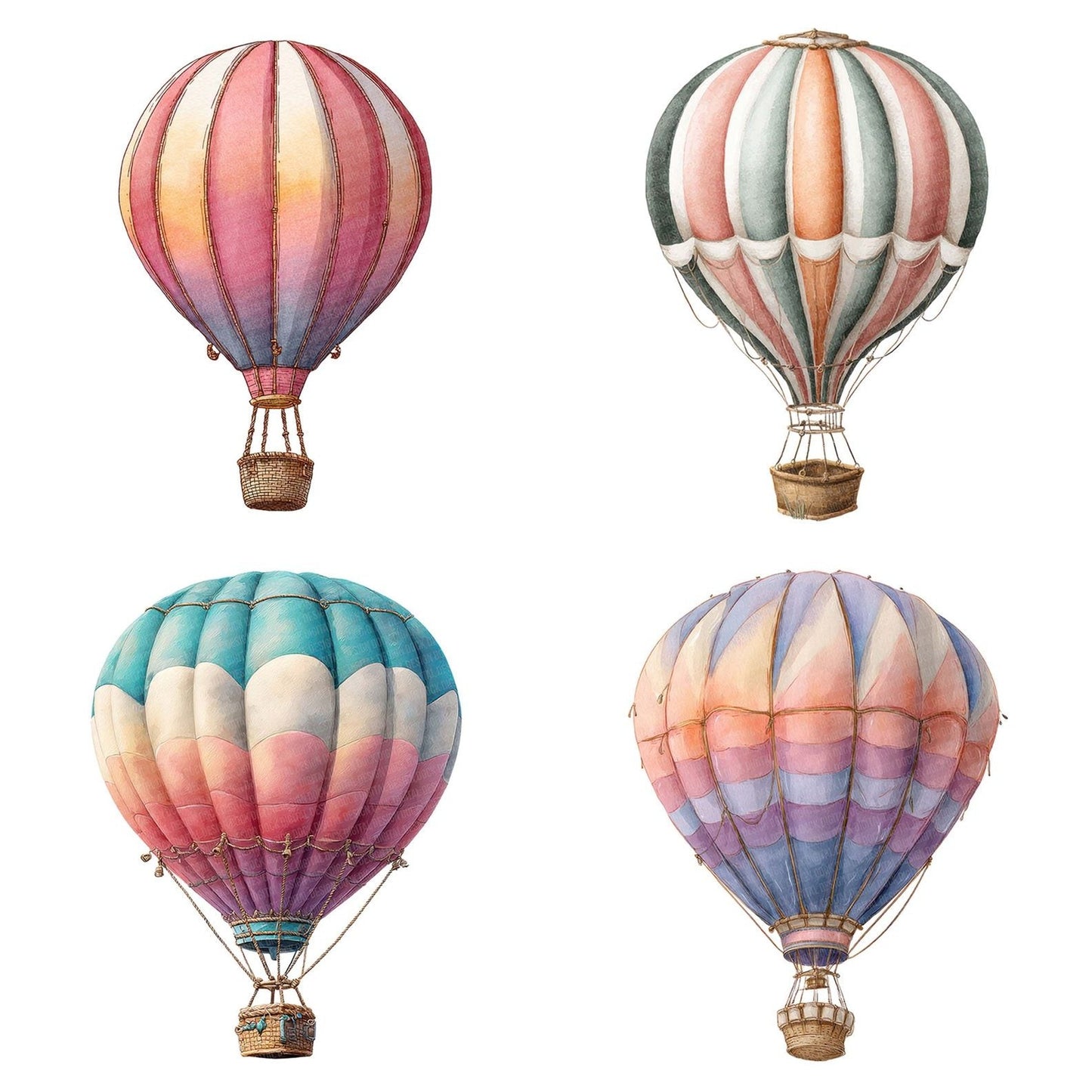 Watercolour Balloon Basket Clipart Set (DDD006974)