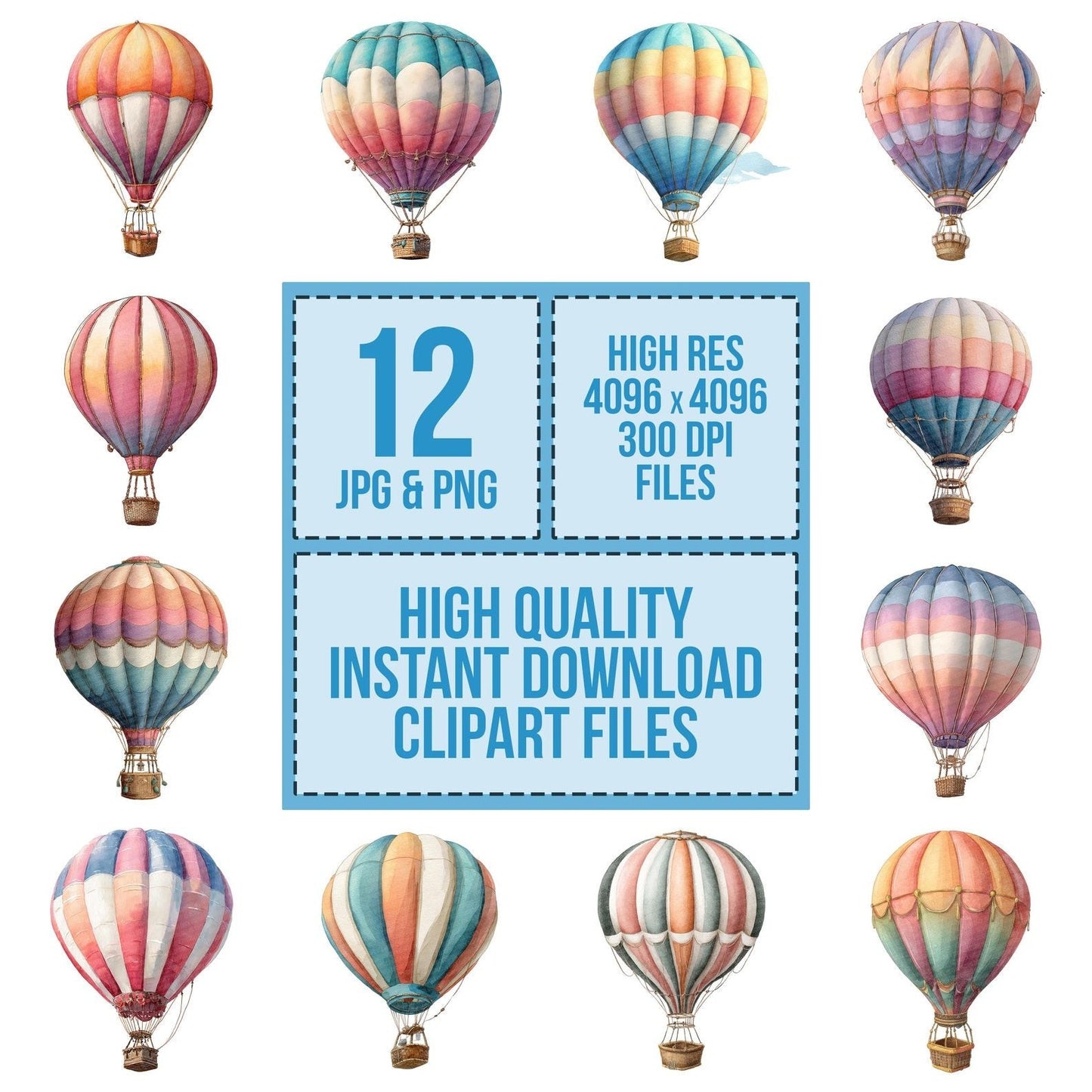 Watercolour Balloon Basket Clipart Set (DDD006974)