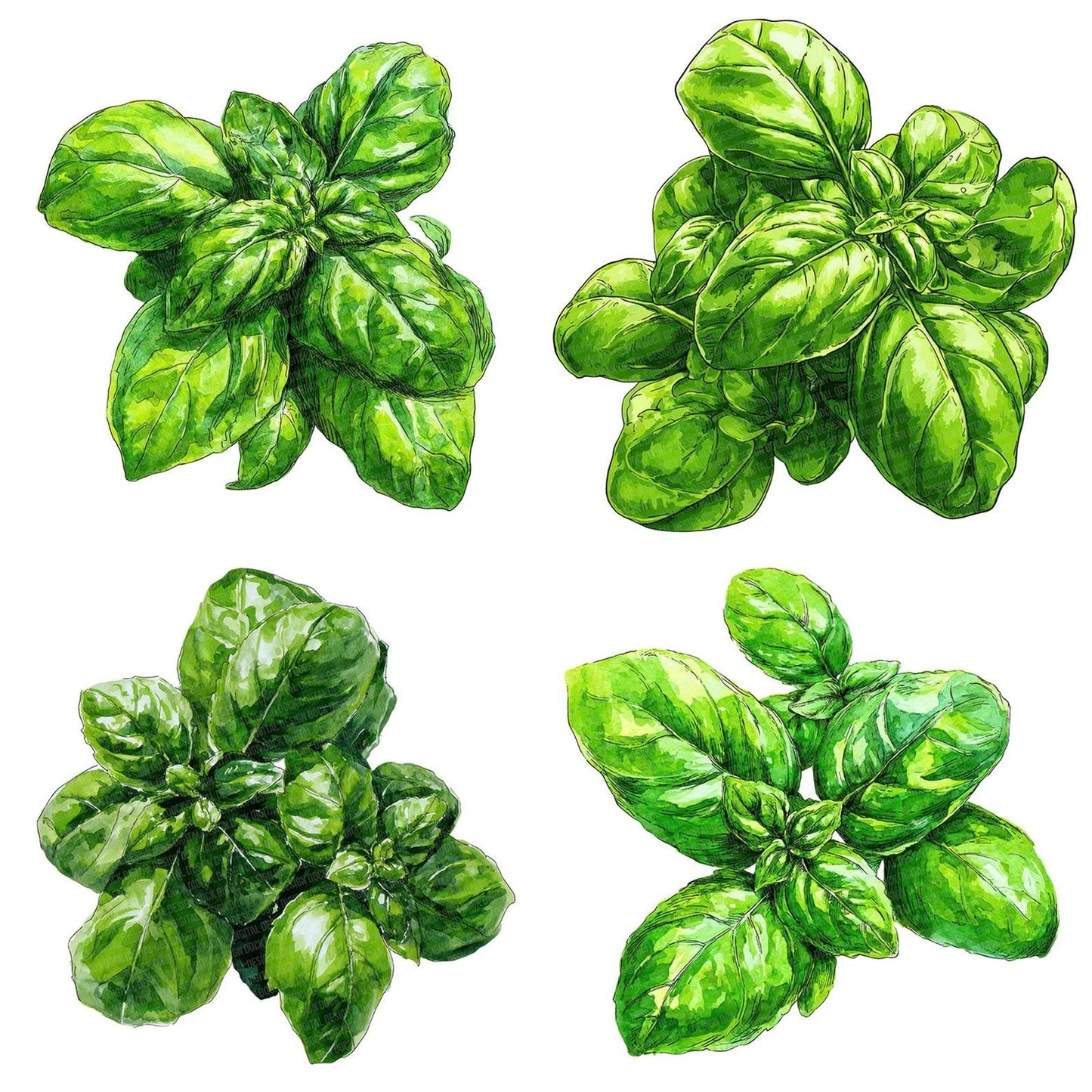 Watercolour Basil Leaves Clipart Set (DDD006977)