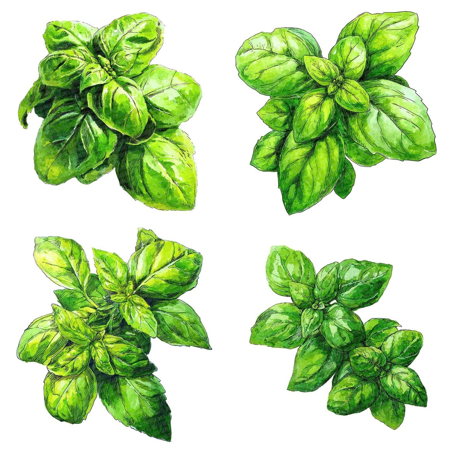 Watercolour Basil Leaves Clipart Set (DDD006977)