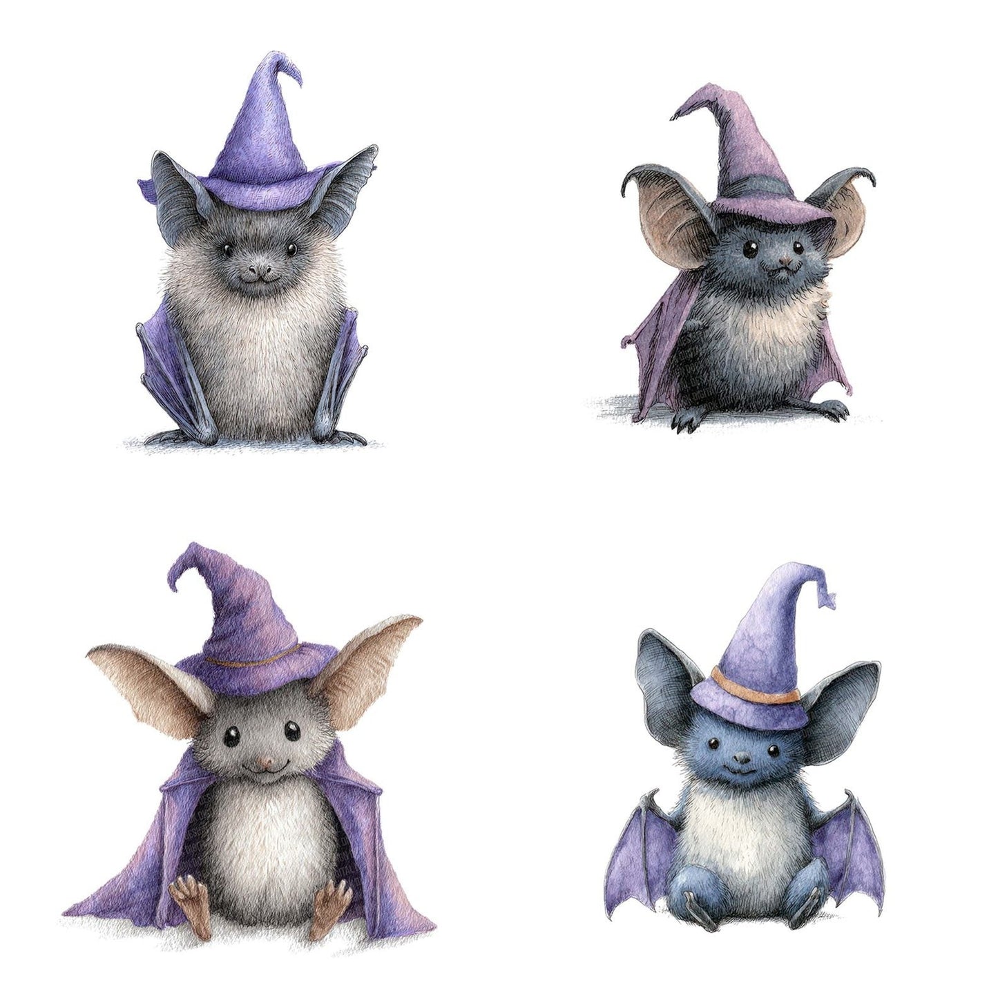 Watercolour Bat Witch Hat Clipart Set (DDD006980)