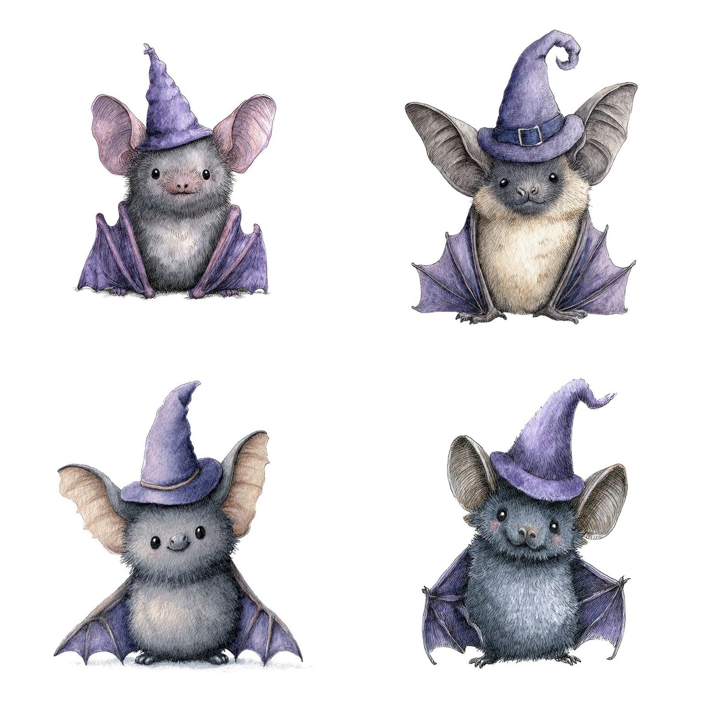Watercolour Bat Witch Hat Clipart Set (DDD006980)