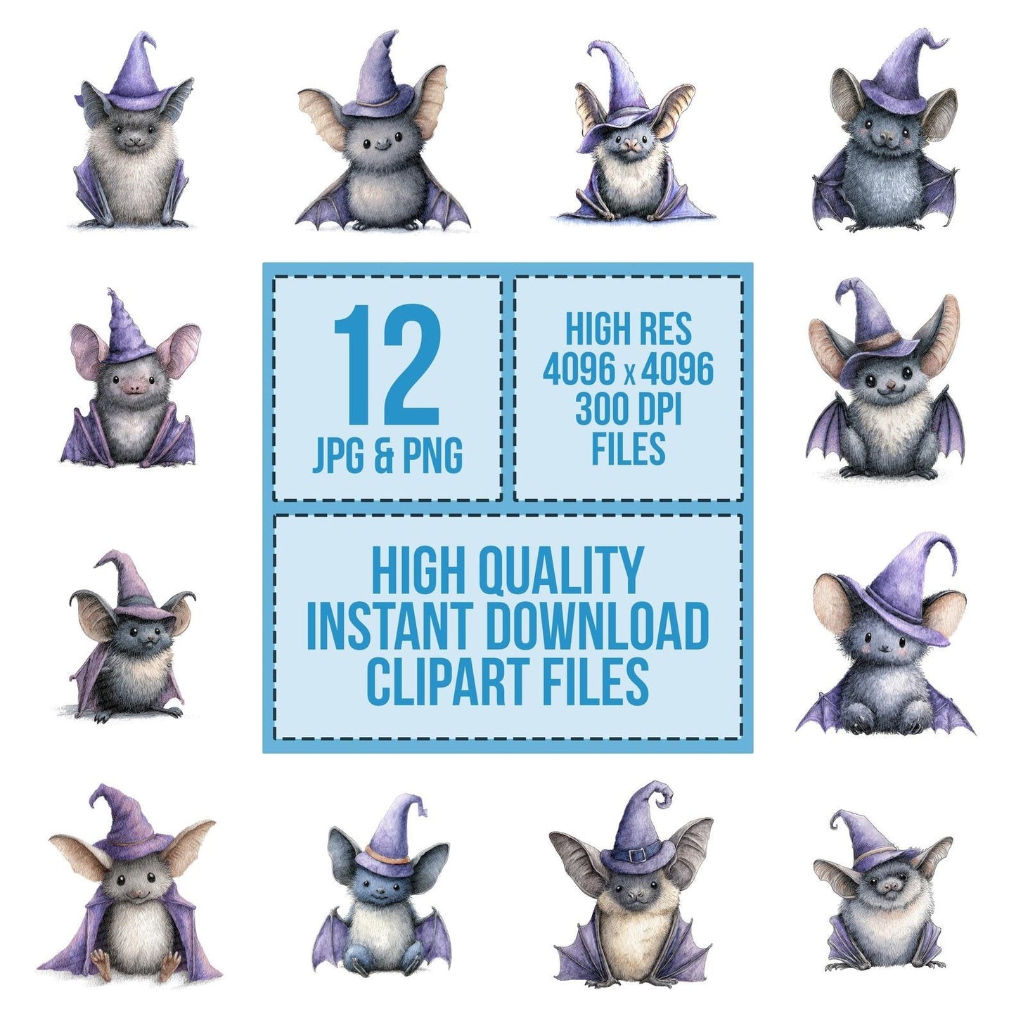 Watercolour Bat Witch Hat Clipart Set (DDD006980)
