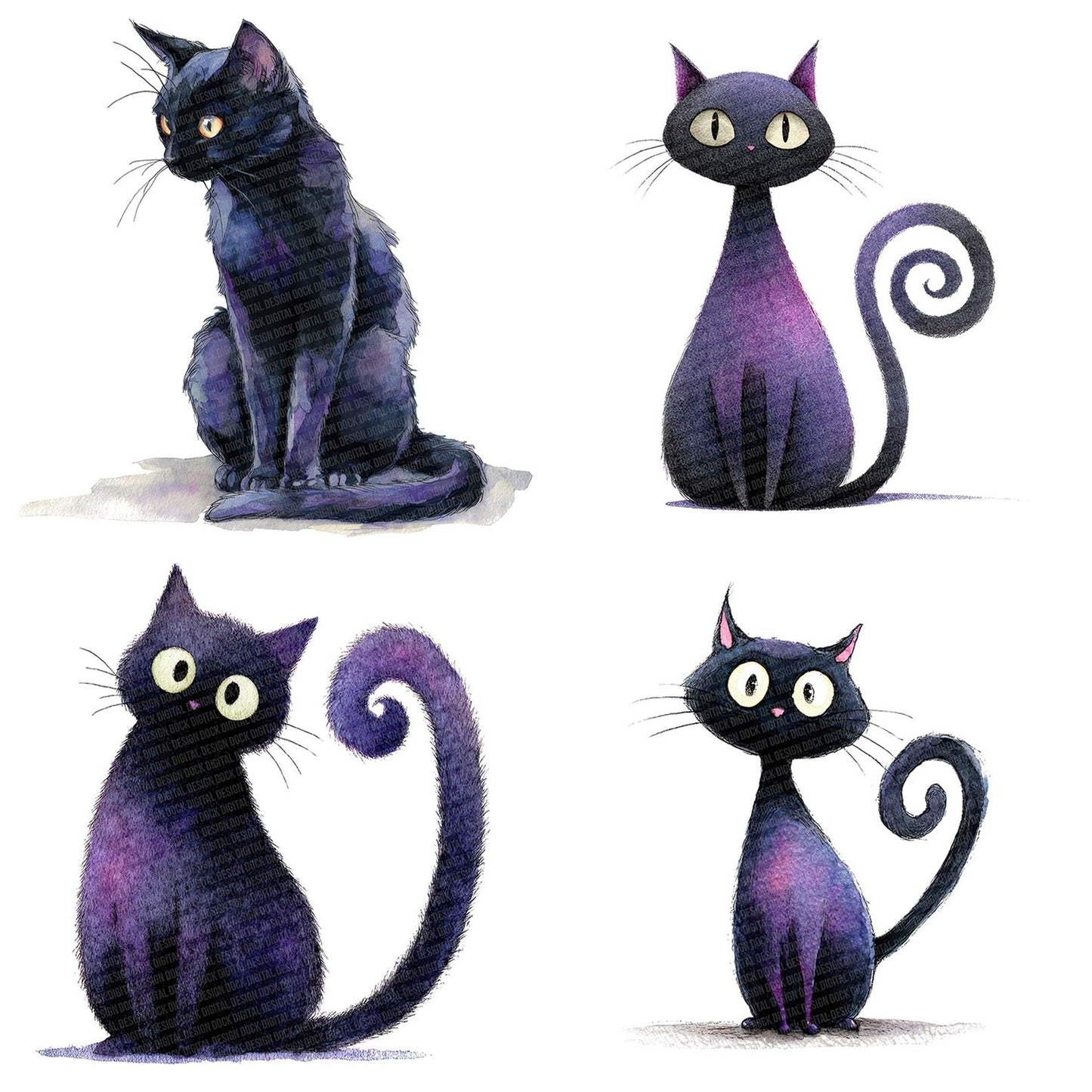 Watercolour Black Cat Clipart Set (DDD006984)