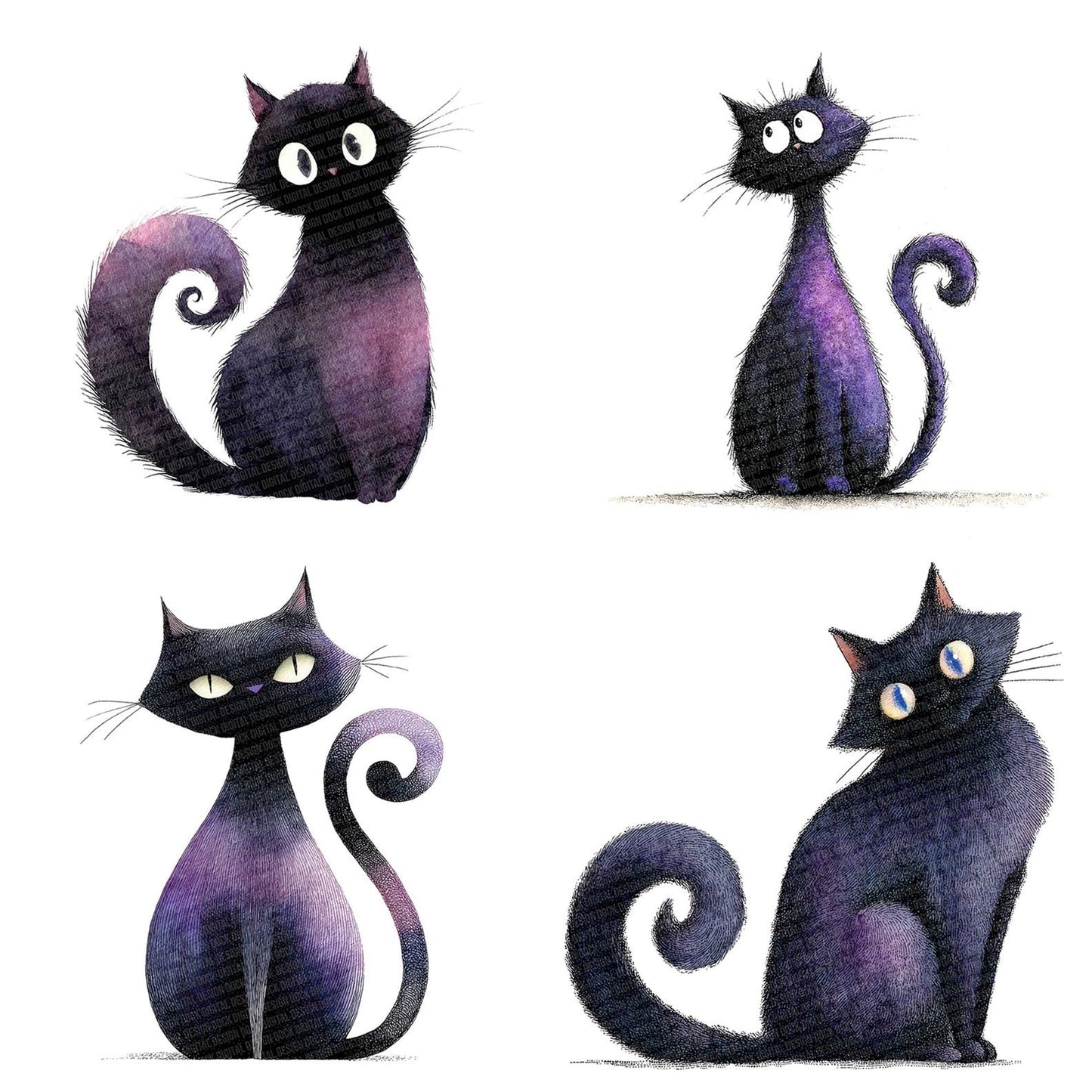 Watercolour Black Cat Clipart Set (DDD006984)