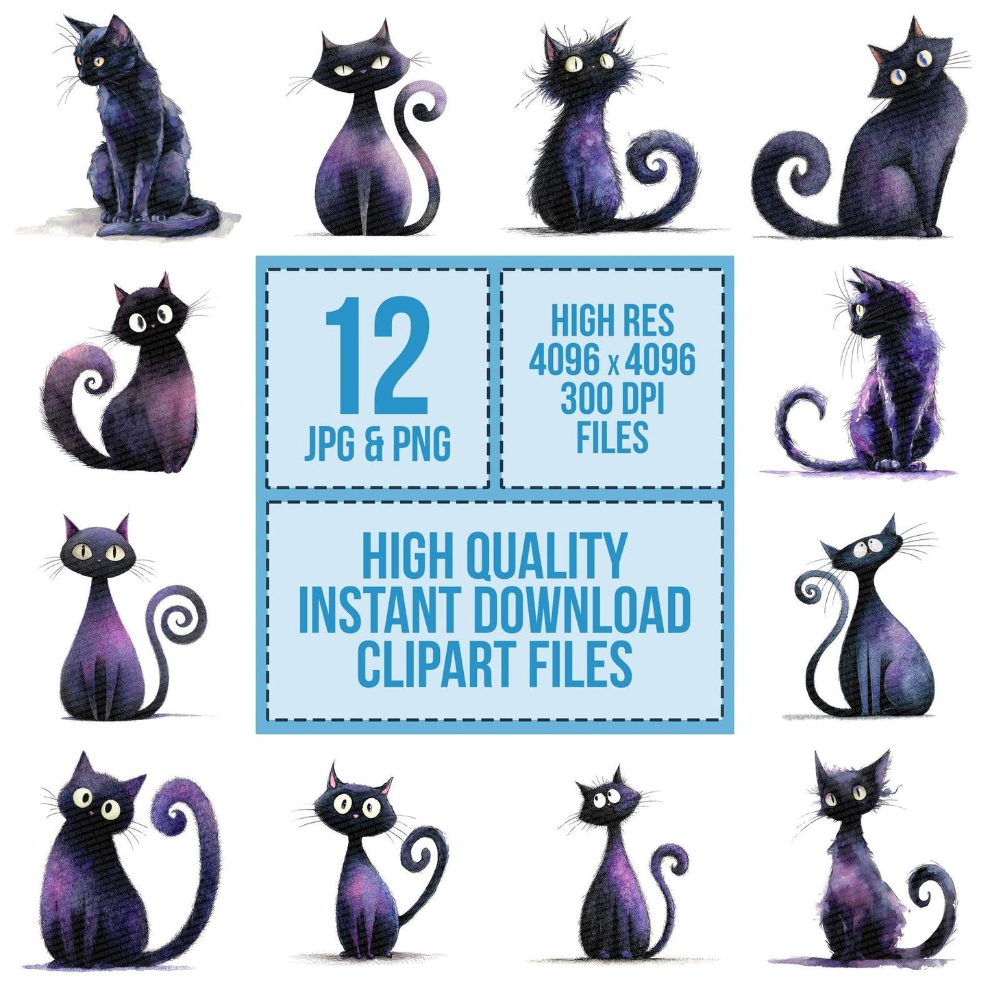 Watercolour Black Cat Clipart Set (DDD006984)
